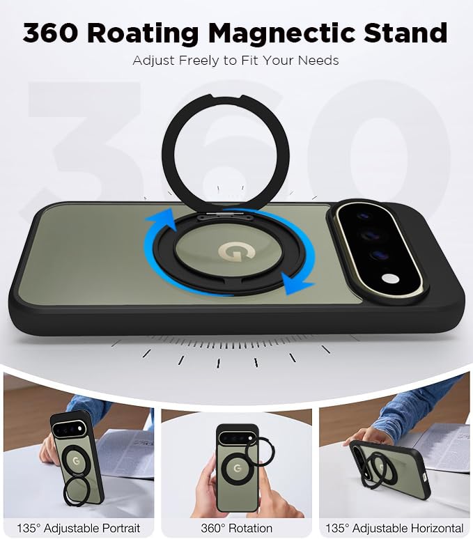 Google Pixel 11 Pro XL Ring Stand Back Cover Case| Sleek Hybrid - Matte Black Magnetic