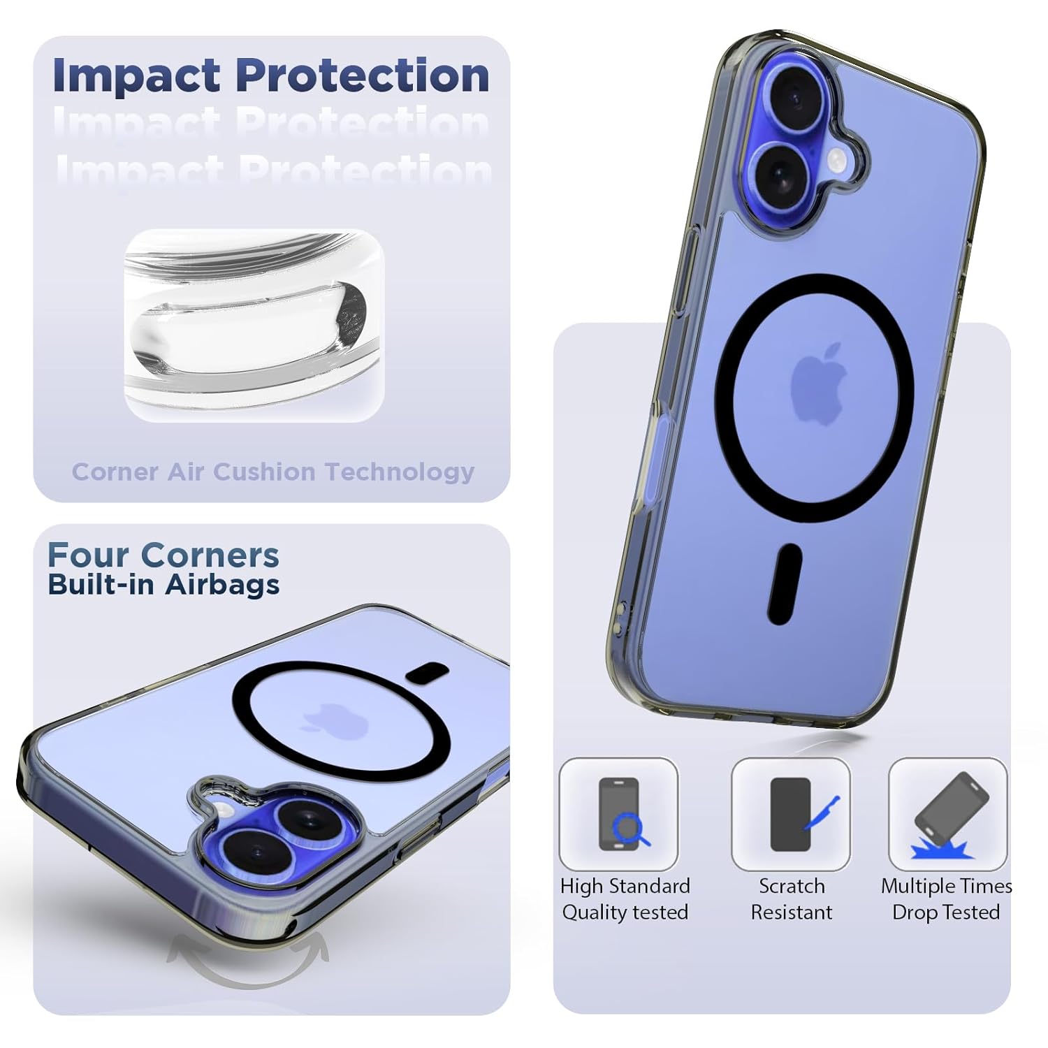 iPhone 16 Plus Back Cover Case | Clear Hybrid - Clear Black Magnetic