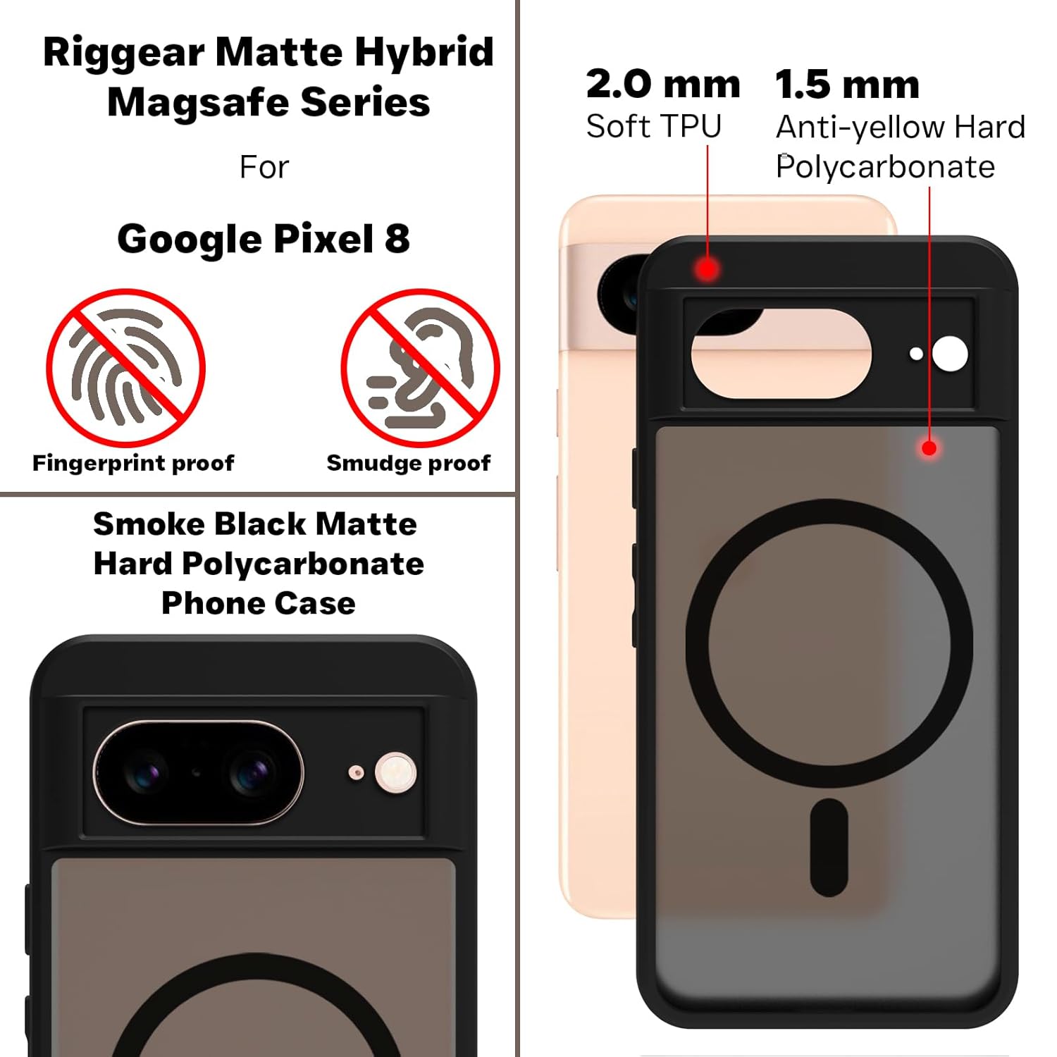 Google Pixel 8 Back Cover Case | Sleek Hybrid - Matte Black Magnetic