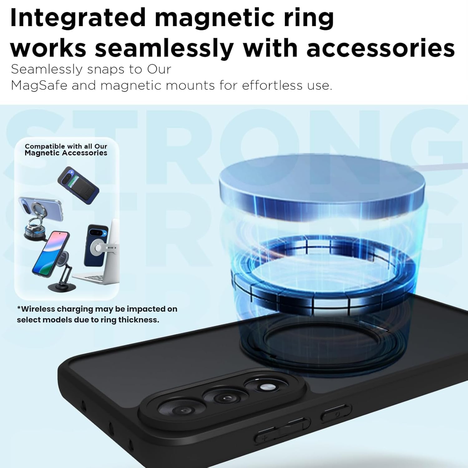 OnePlus Nord 5 5G Ring Stand Back Cover Case | Sleek Hybrid - Matte Black Magnetic