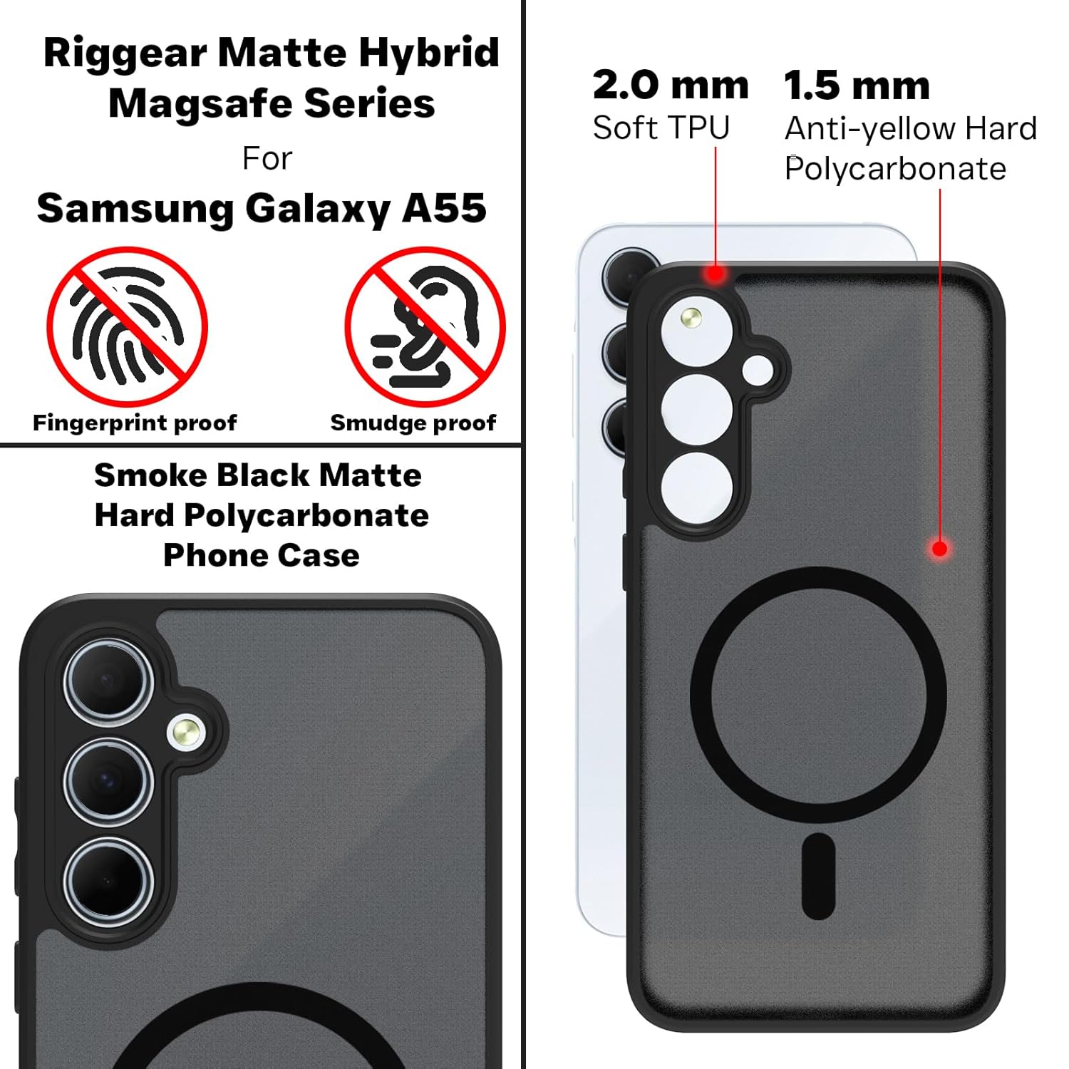 Samsung Galaxy A55 5G Back Cover Case | Sleek Hybrid - Matte Black Magnetic