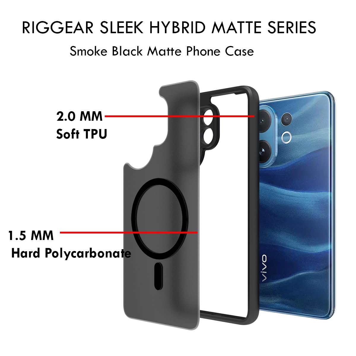 Vivo V60 5G / T4 Pro 5G / V60e 5G Back Cover Case | Sleek Hybrid - Matte Black Magnetic