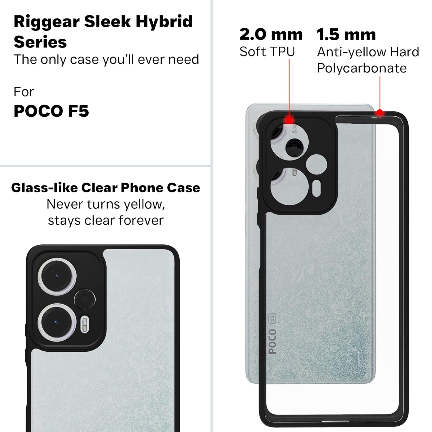 Poco F5 5G Back Cover Case | Sleek Hybrid - Clear Black