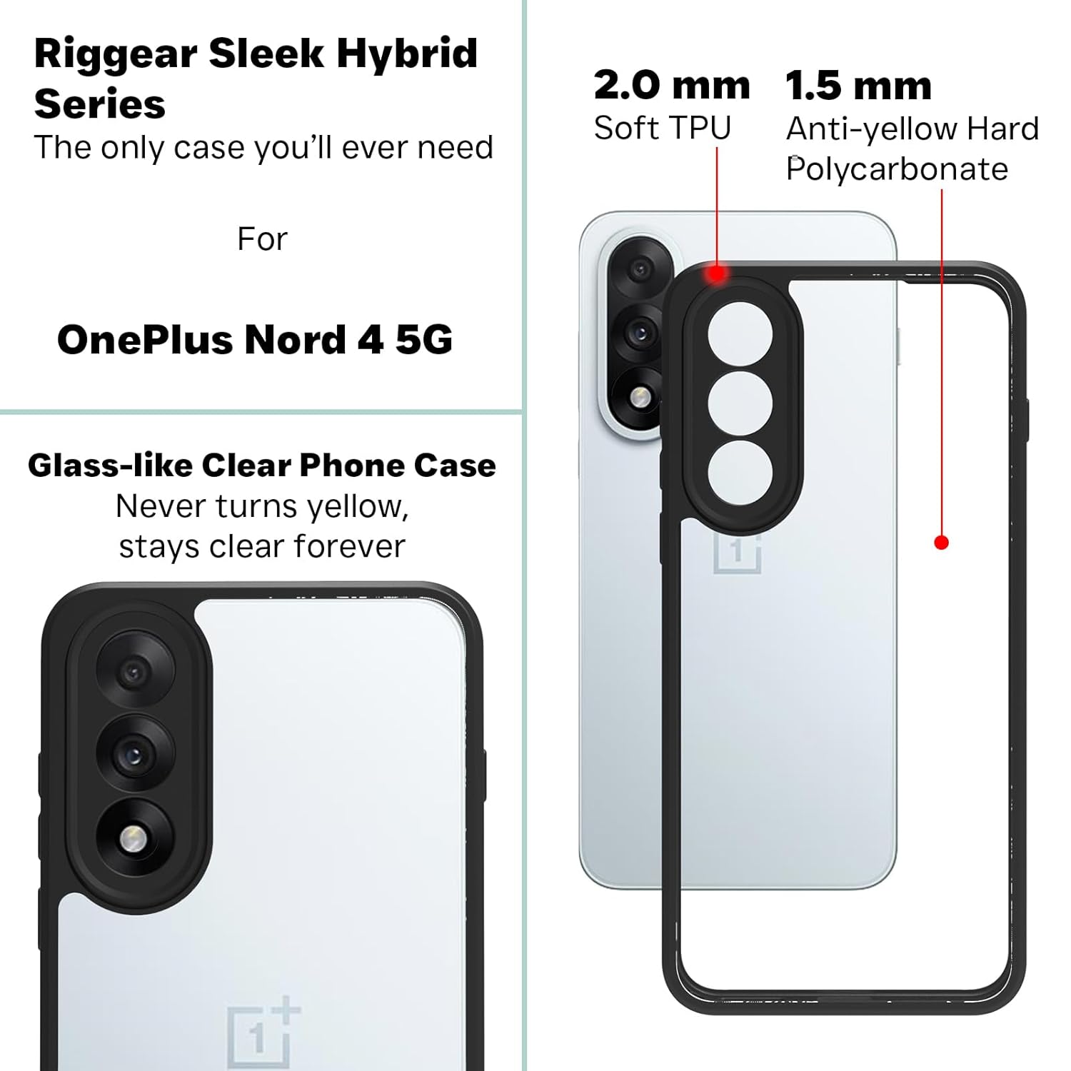 OnePlus Nord 5 5G Back Cover Case | Sleek Hybrid - Clear Black