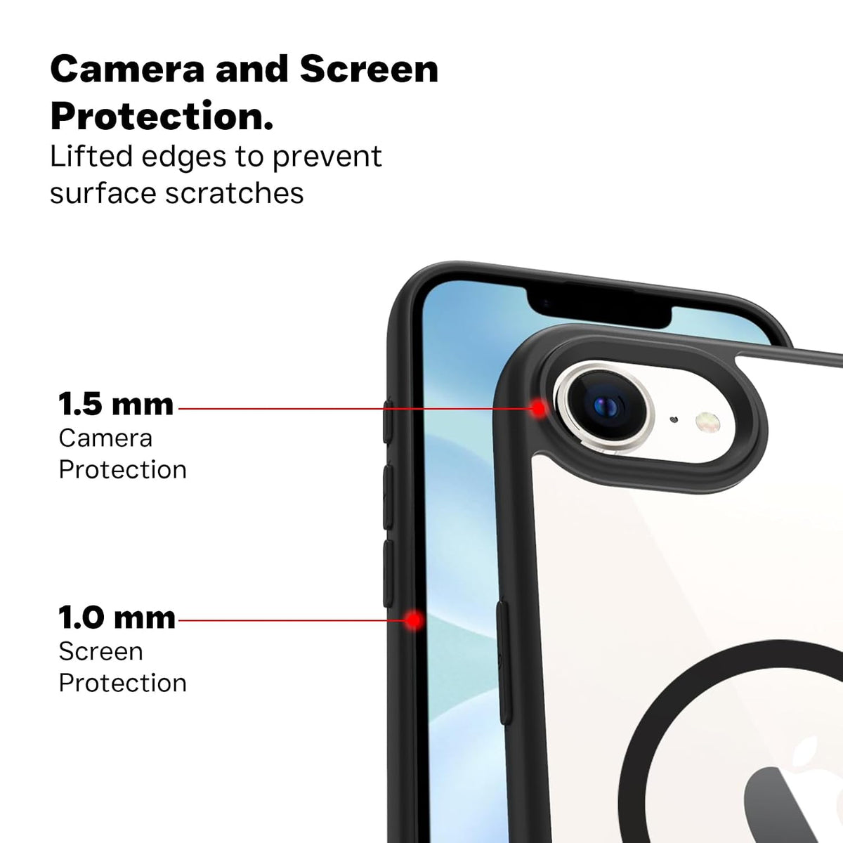 iPhone 17e / iPhone 16e Back Cover Case | Tough Hybrid - Clear Black Magnetic