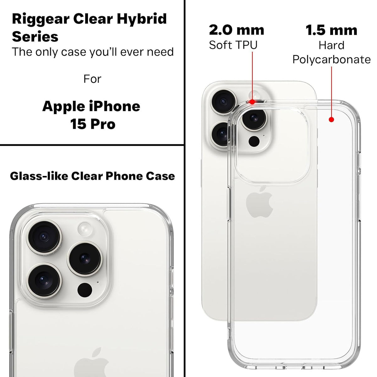 iPhone 15 Pro Back Cover Case | Clear Hybrid - Clear