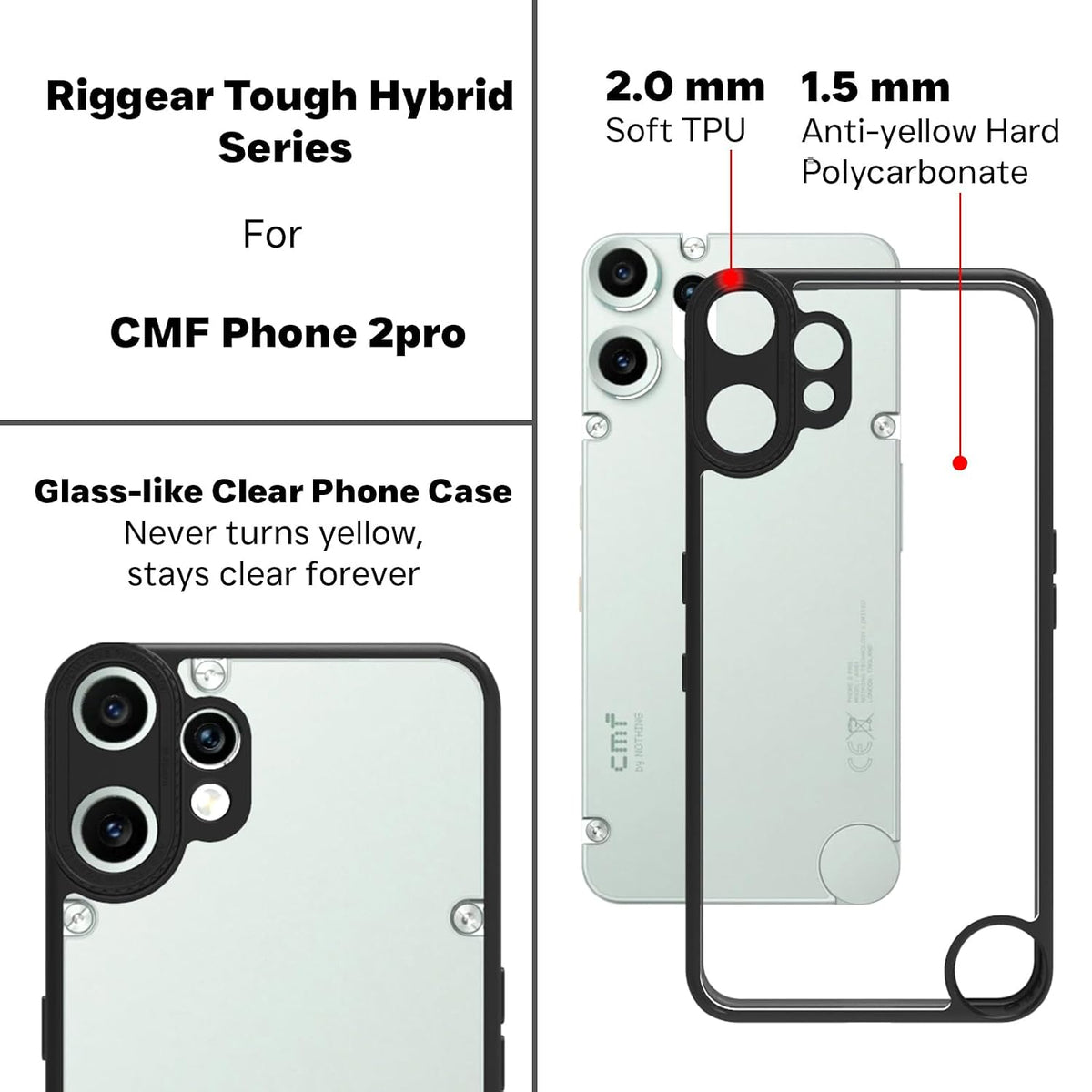 CMF Phone 2 Pro Back Cover Case | Tough Hybrid - Clear Black