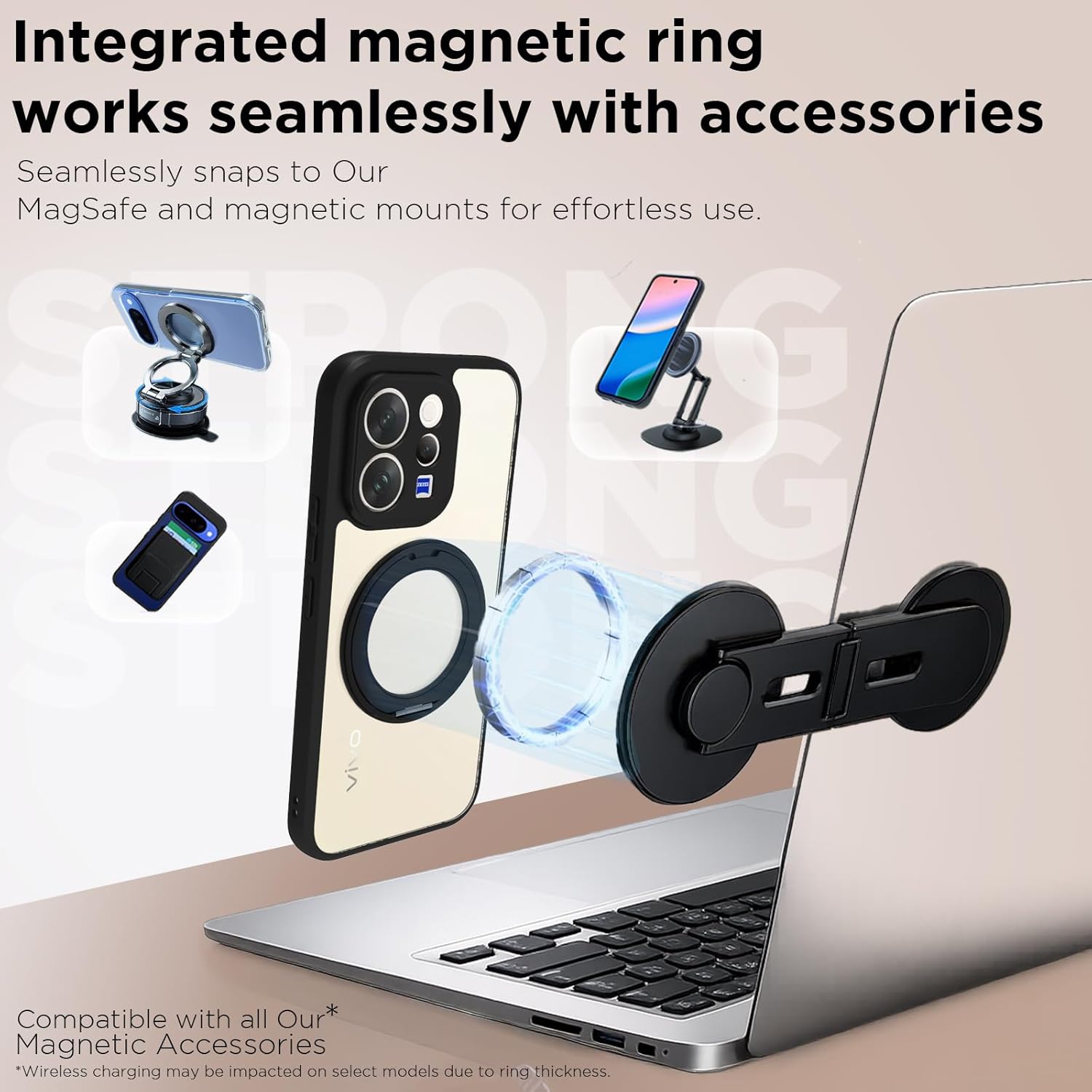 Vivo V70 / V70 Elite 5G Ring Stand Back Cover Case | Clear Hybrid - Clear Black Magnetic