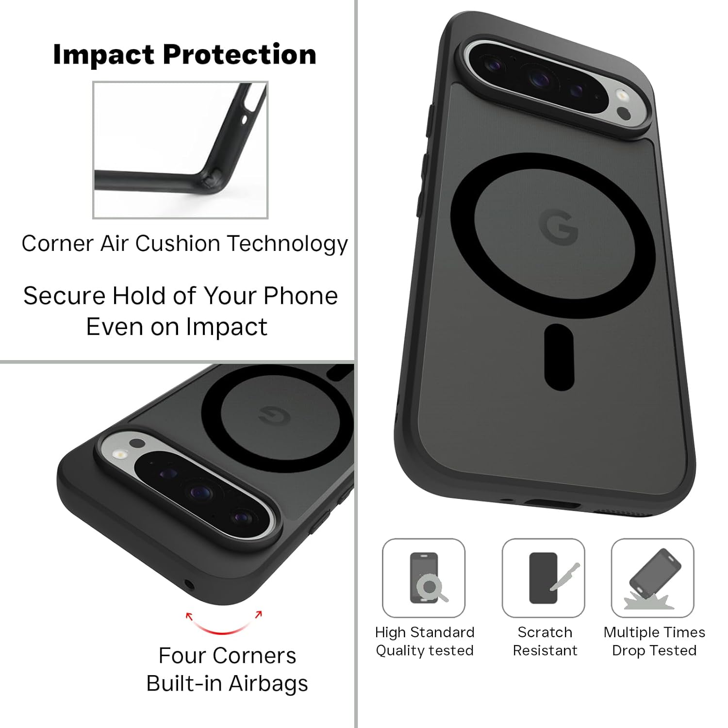 Google Pixel 9 / Pixel 9 Pro Back Cover Case | Sleek Hybrid - Matte Black Magnetic