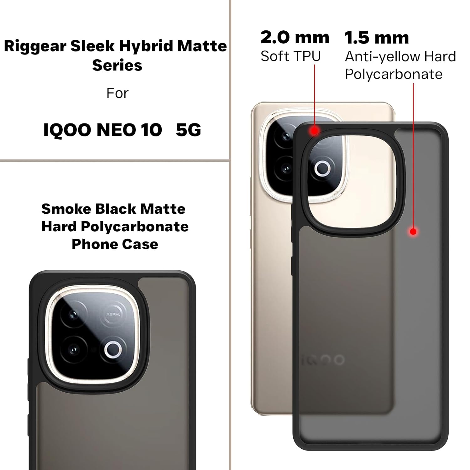 iQOO Neo 10 5G Back Cover Case | Sleek Hybrid - Matte Black