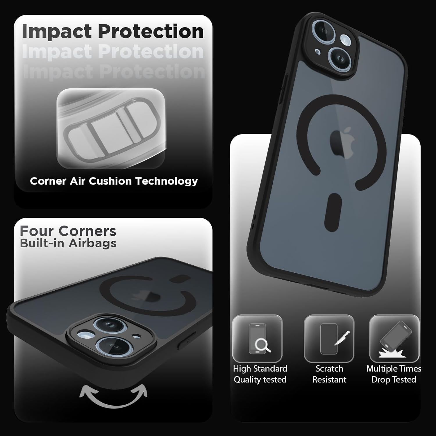 iPhone 14 Back Cover Case | Sleek Hybrid - Matte Black Magnetic