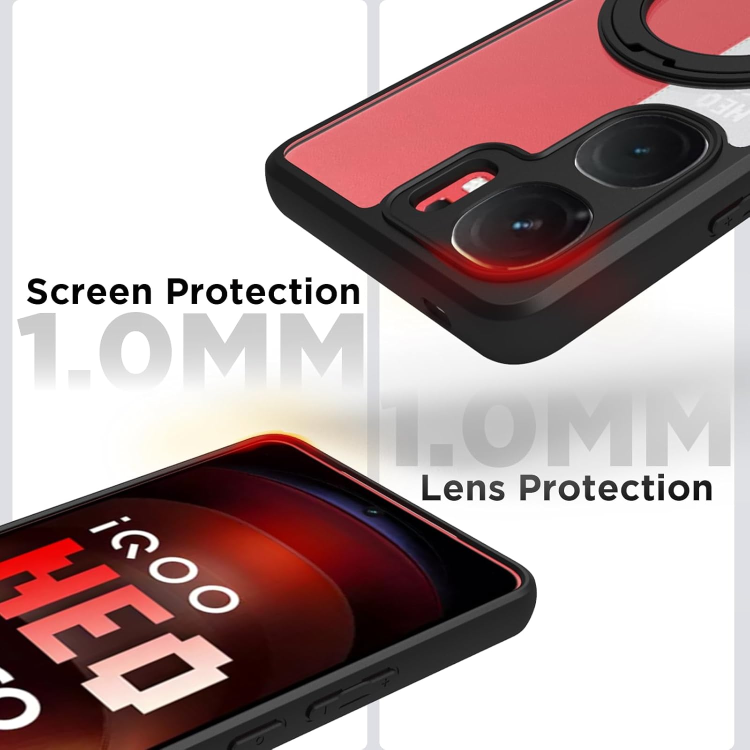 iQOO Neo 9 Pro 5G Ring Stand Back Cover Case | Clear Hybrid - Clear Smoke Magnetic