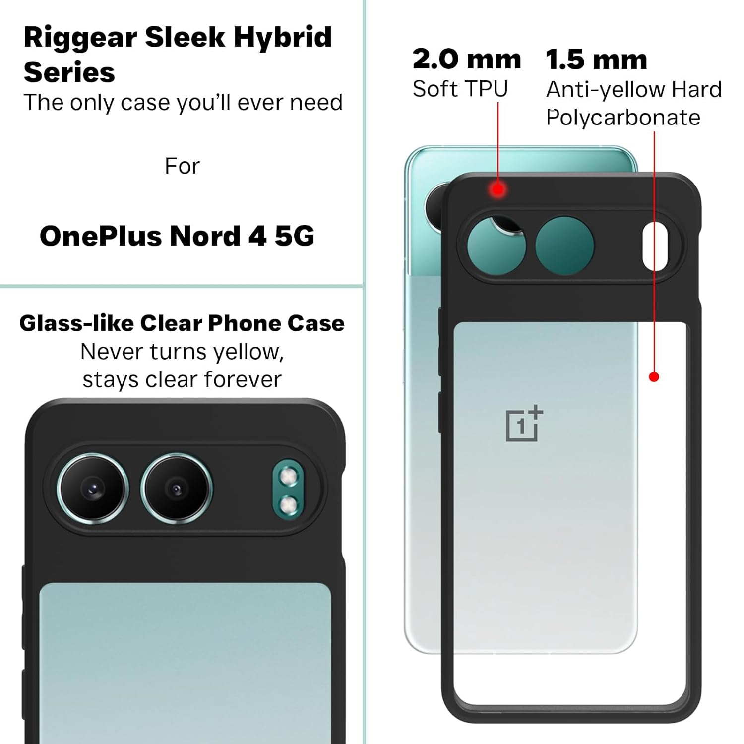 OnePlus Nord 4 5G Back Cover Case | Sleek Hybrid - Clear Black Transparent