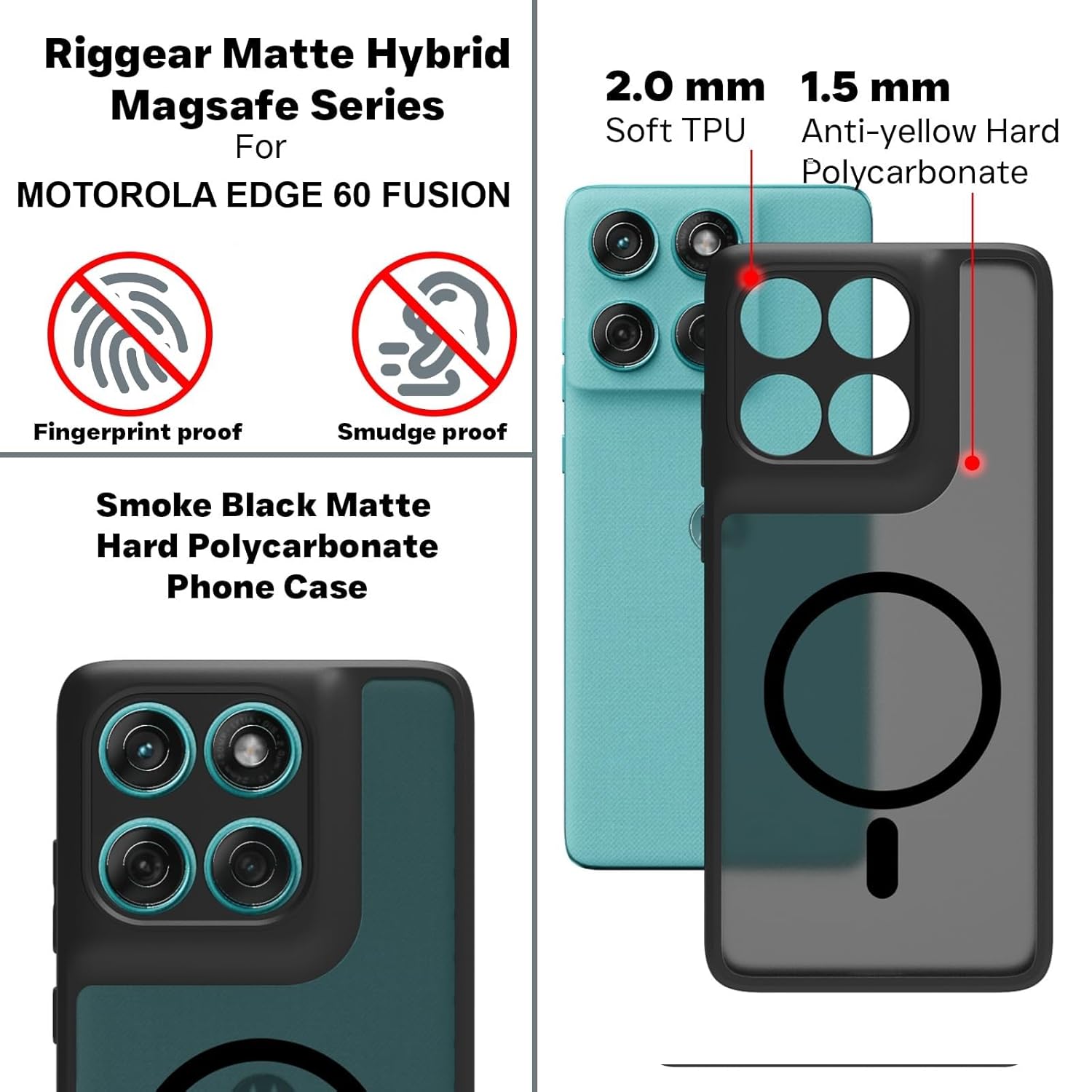Moto Edge 60 Fusion 5G / Moto Edge 60 5G Back Cover Case | Sleek Hybrid - Matte Black Magnetic