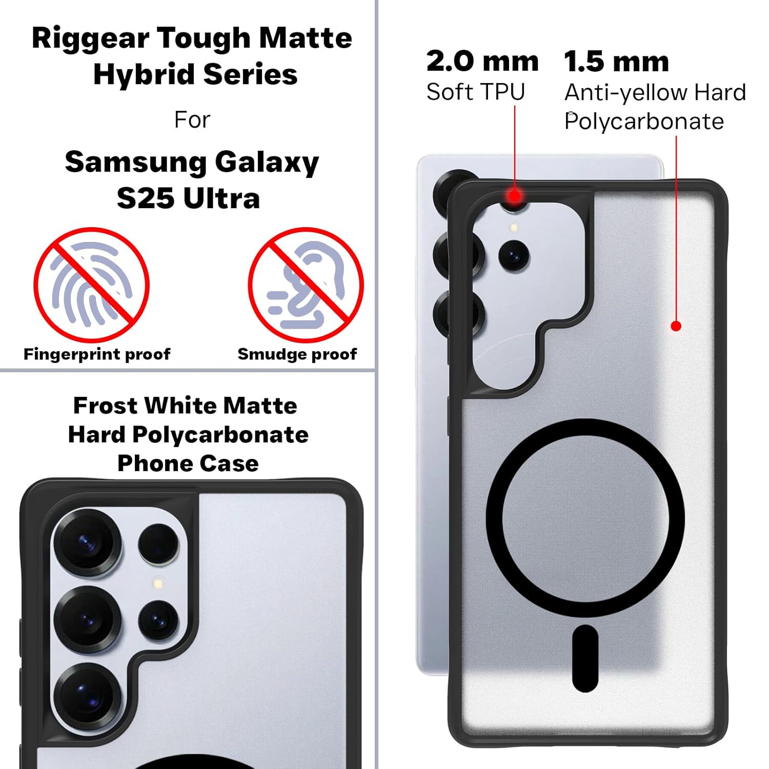 Samsung Galaxy S25 Ultra Back Cover Case | Tough Hybrid - Clear Black Magnetic