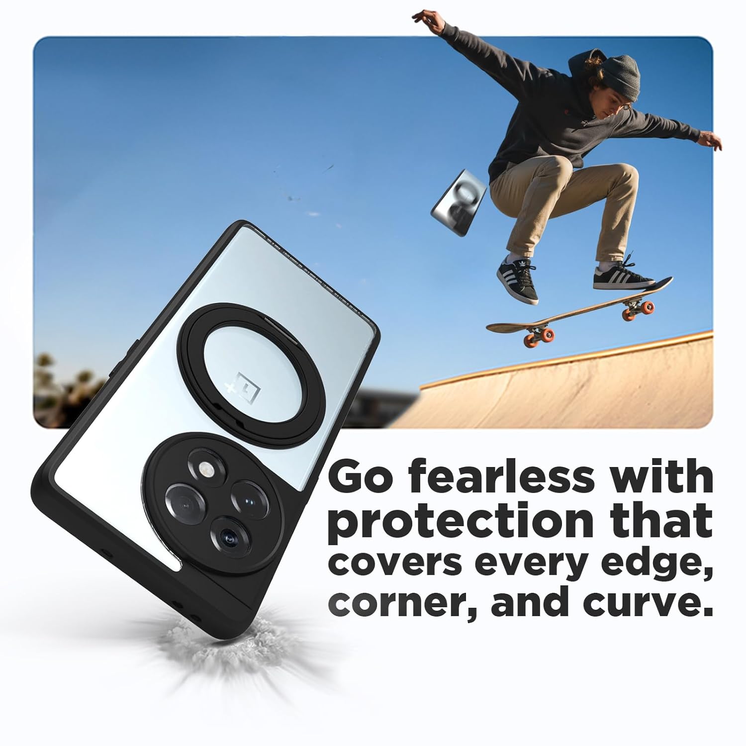 OnePlus 11R Back Ring Stand Cover Case | Clear Hybrid - Clear Black Magnetic