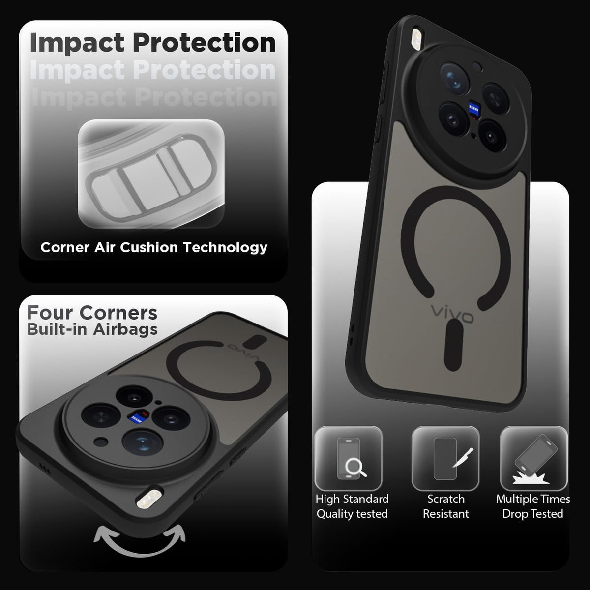 Vivo X300 Pro 5G Back Cover Case | Sleek Hybrid - Matte Black Magnetic