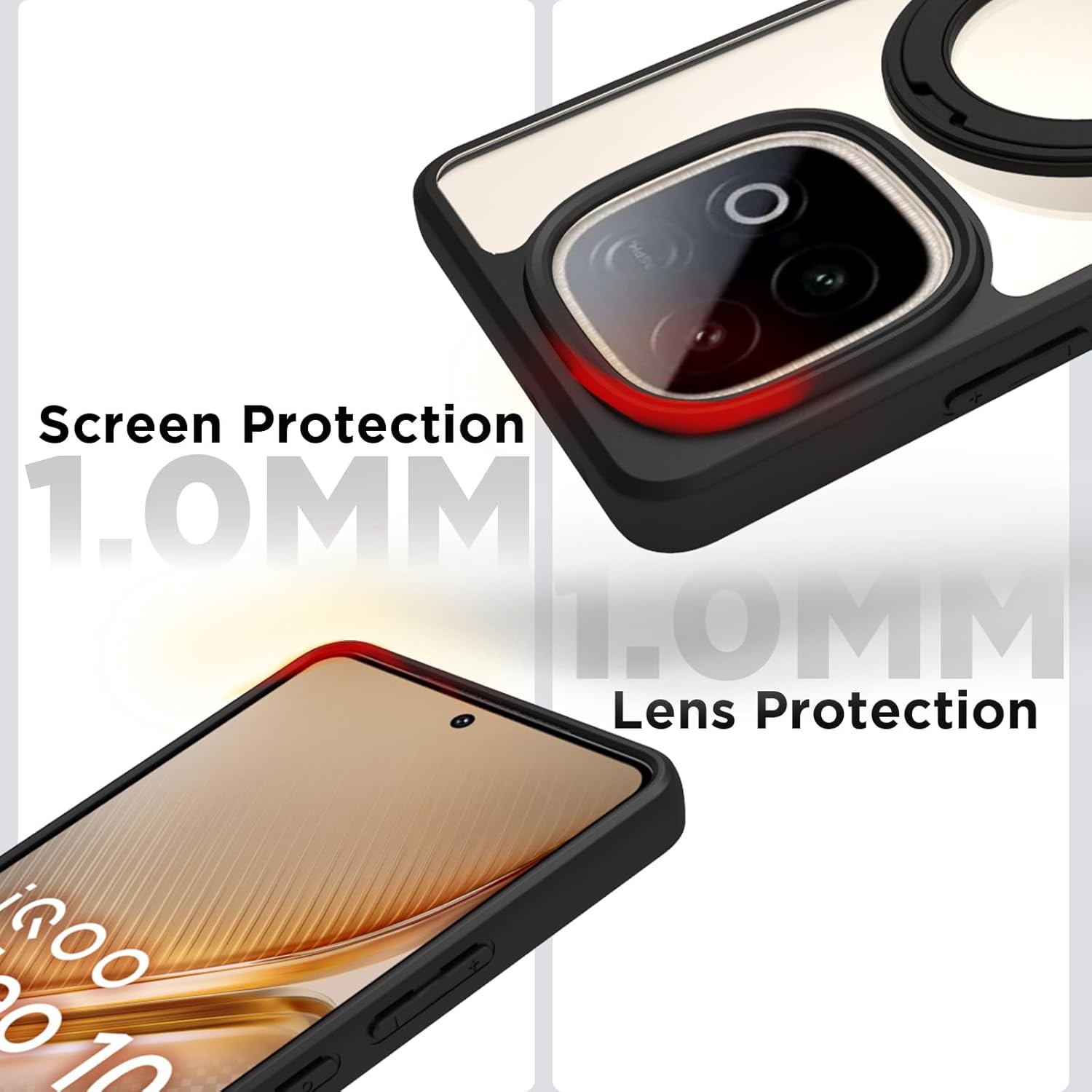 iQOO Neo 10 5G Ring Stand Back Cover Case | Clear Hybrid - Clear Black Magnetic