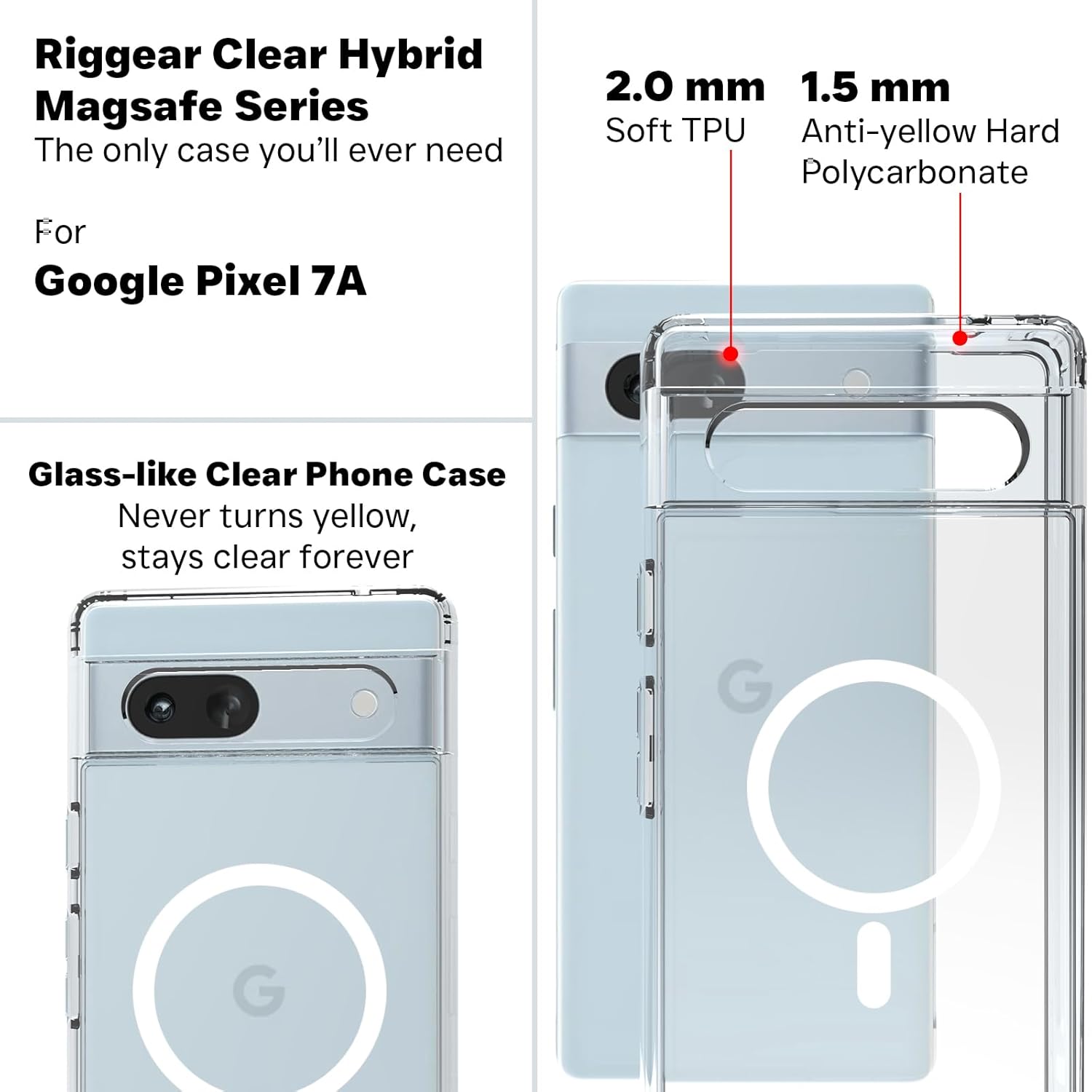 Google Pixel 7A Back Cover Case | Clear Hybrid - Clear Magnetic