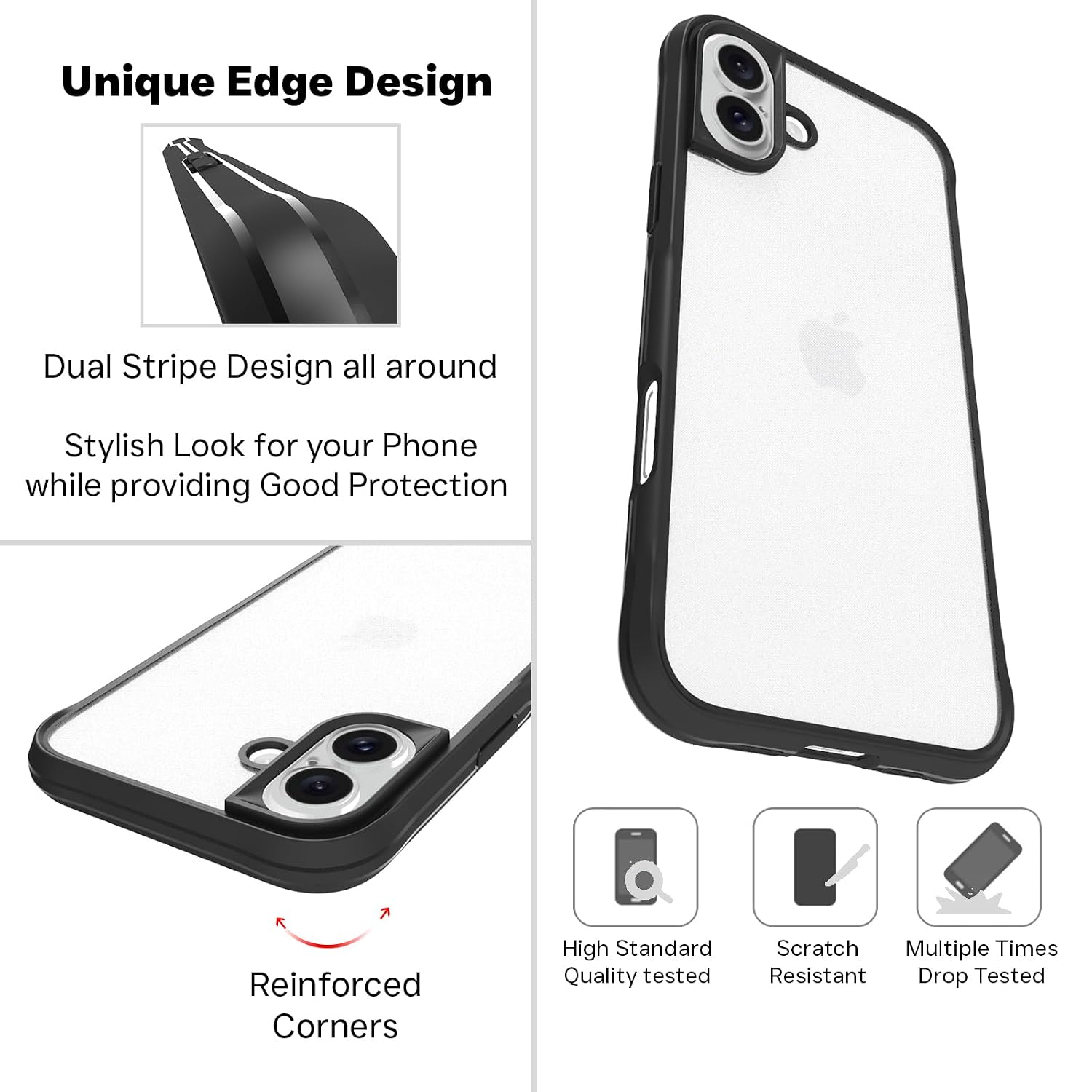 iPhone 16 Back Cover Case | Sleek Hybrid - Clear Black
