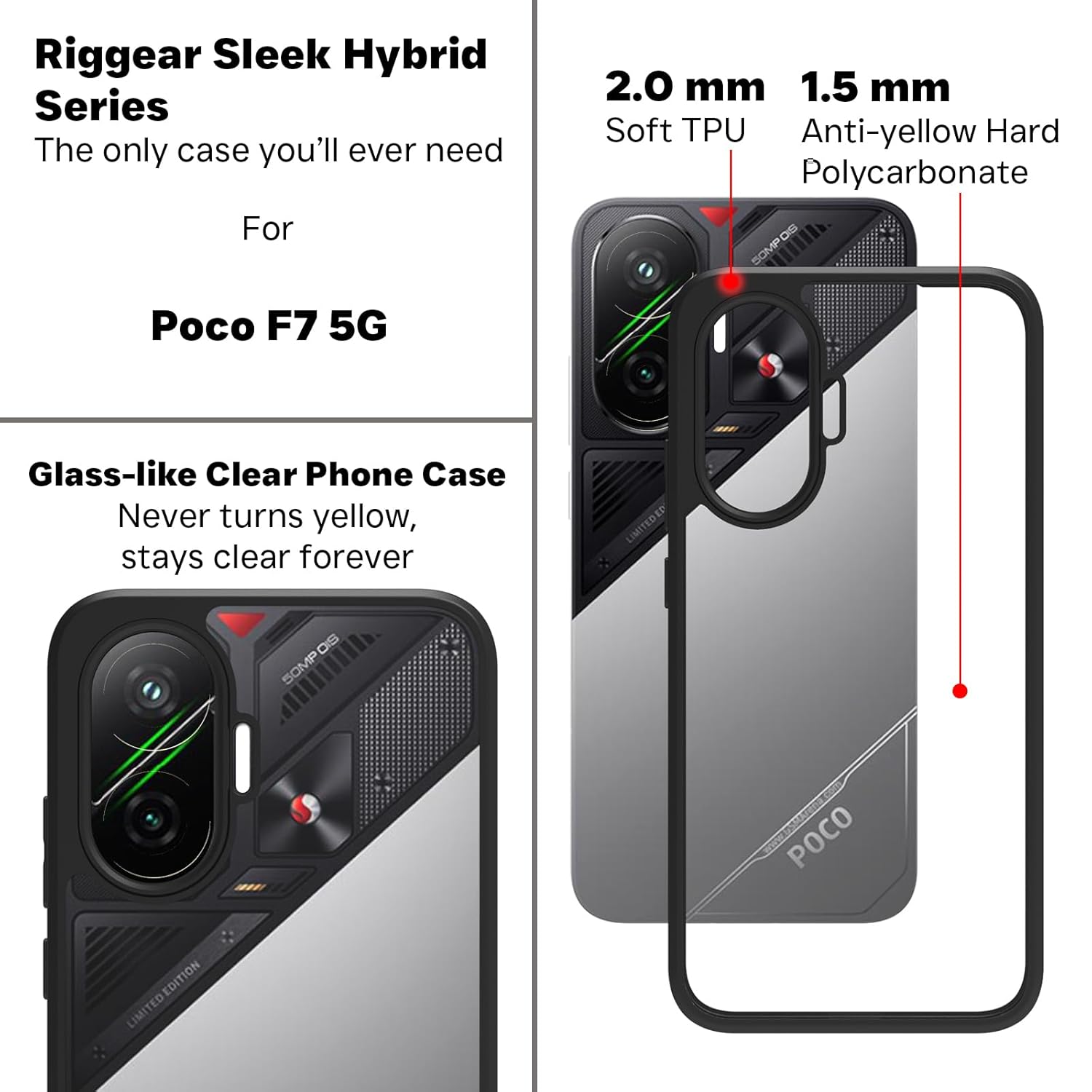 Poco F7 5G Back Cover Case | Sleek Hybrid - Clear Black