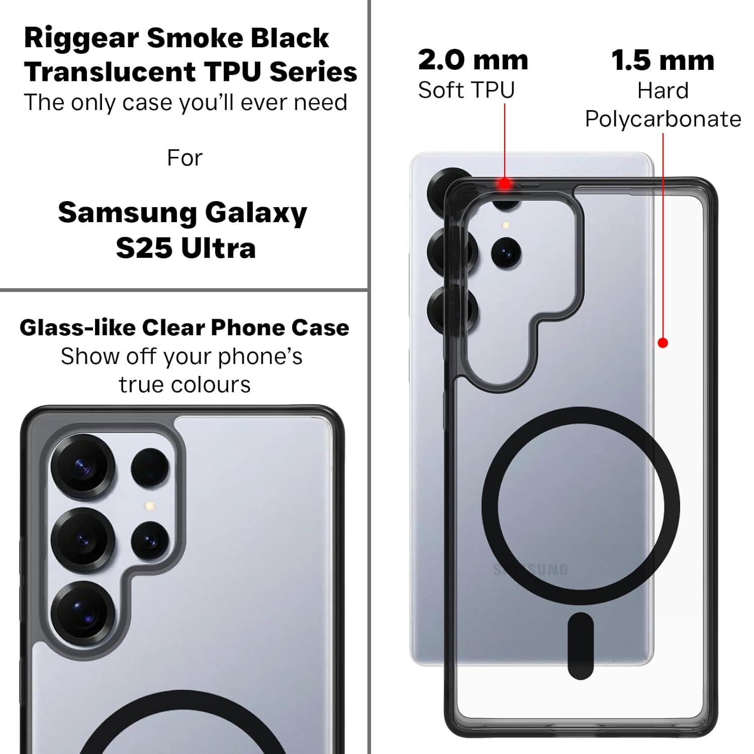 Samsung Galaxy S25 Ultra Back Cover Case | Clear Hybrid - Clear Smoke Magnetic