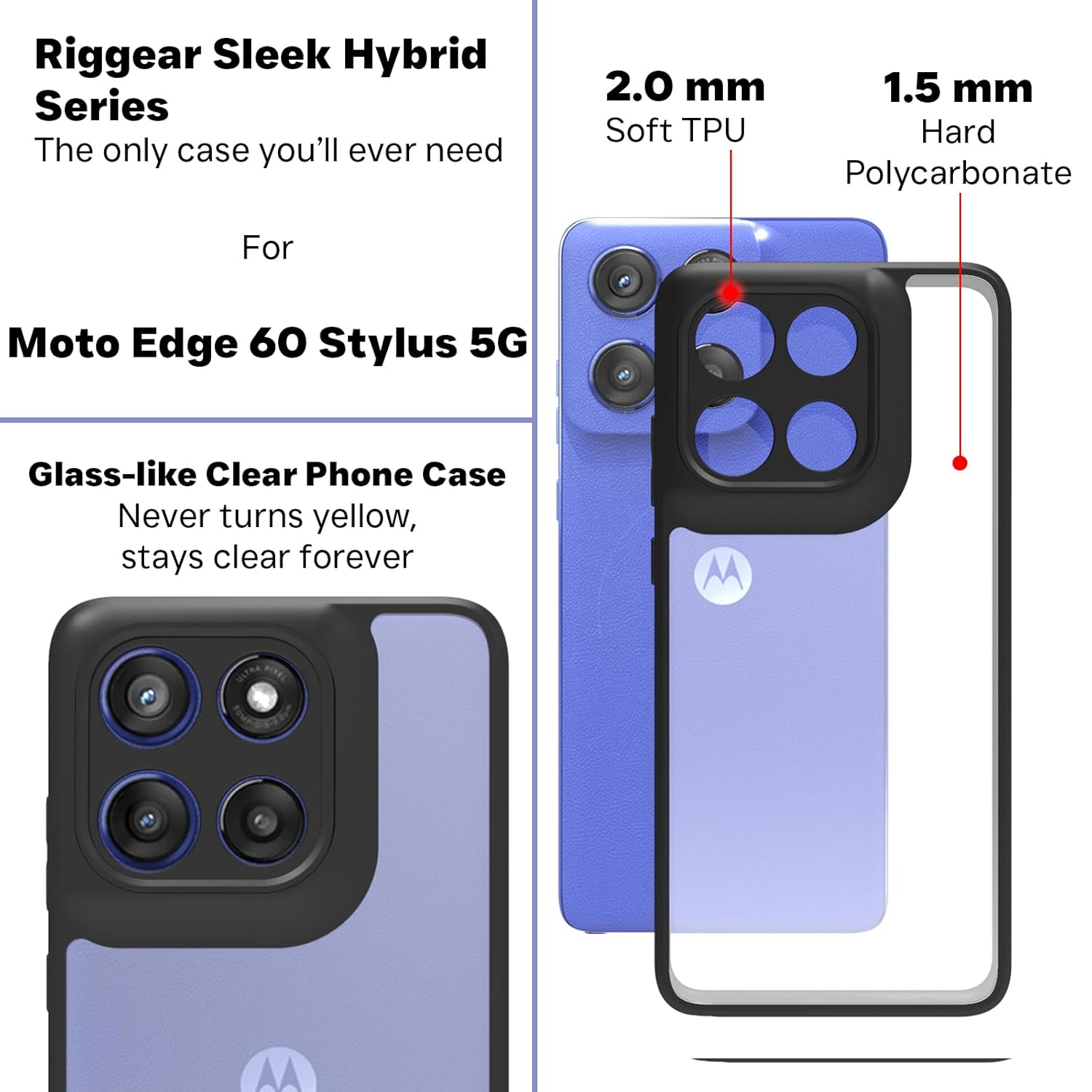 Motorola Edge 60 Stylus 5G Back Cover Case | Sleek Hybrid - Clear Black