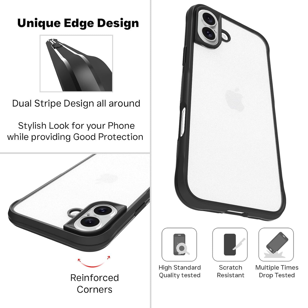 iPhone 16 Plus Back Cover Case | Tough Hybrid - Clear Black