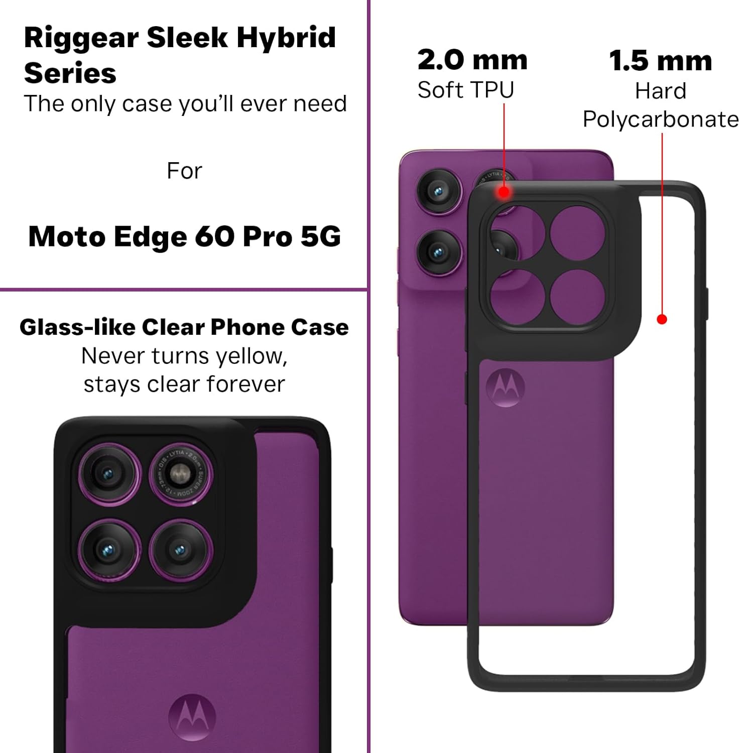 Motorola Edge 60 Pro Back Cover Case | Sleek Hybrid - Clear Black