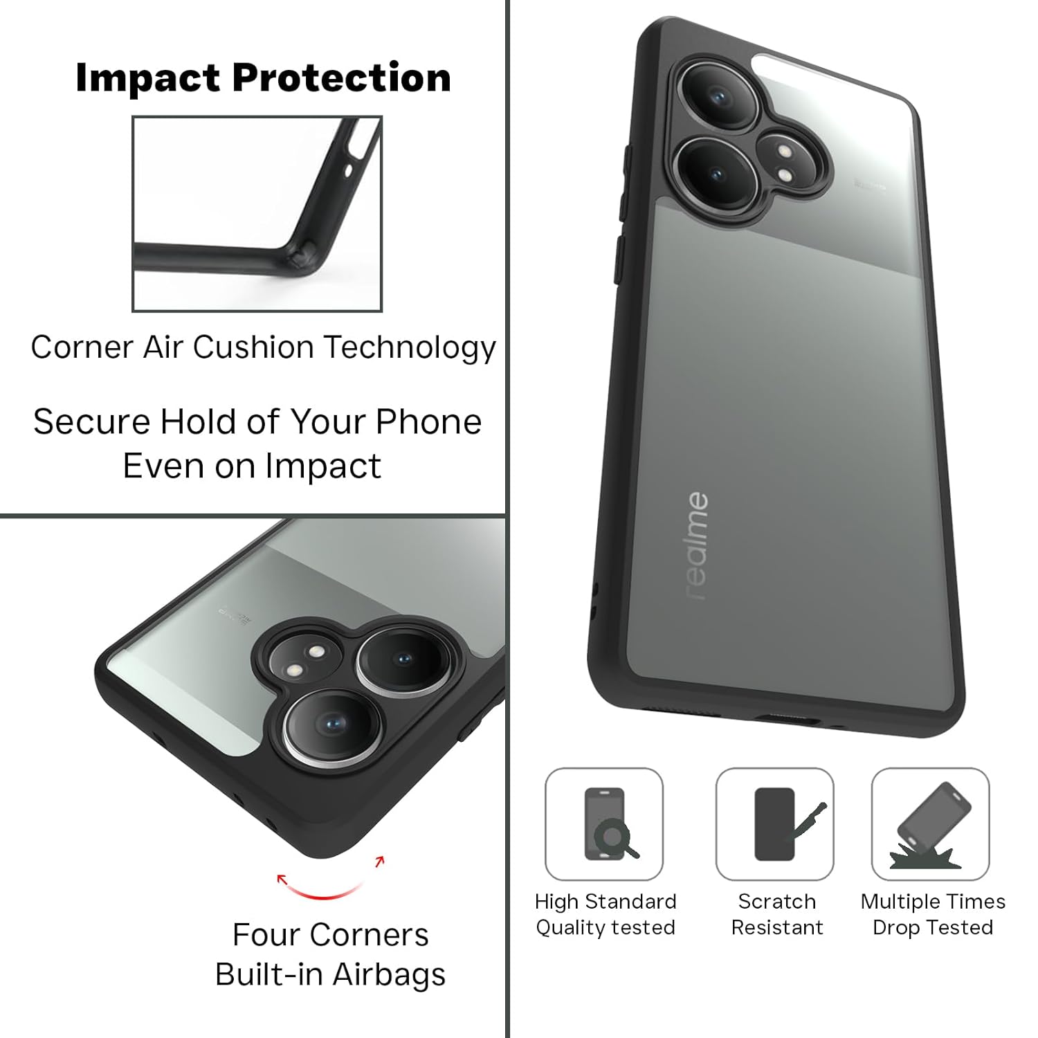 Realme GT 6 / GT 6T 5G Back Cover Case | Sleek Hybrid - Clear Black