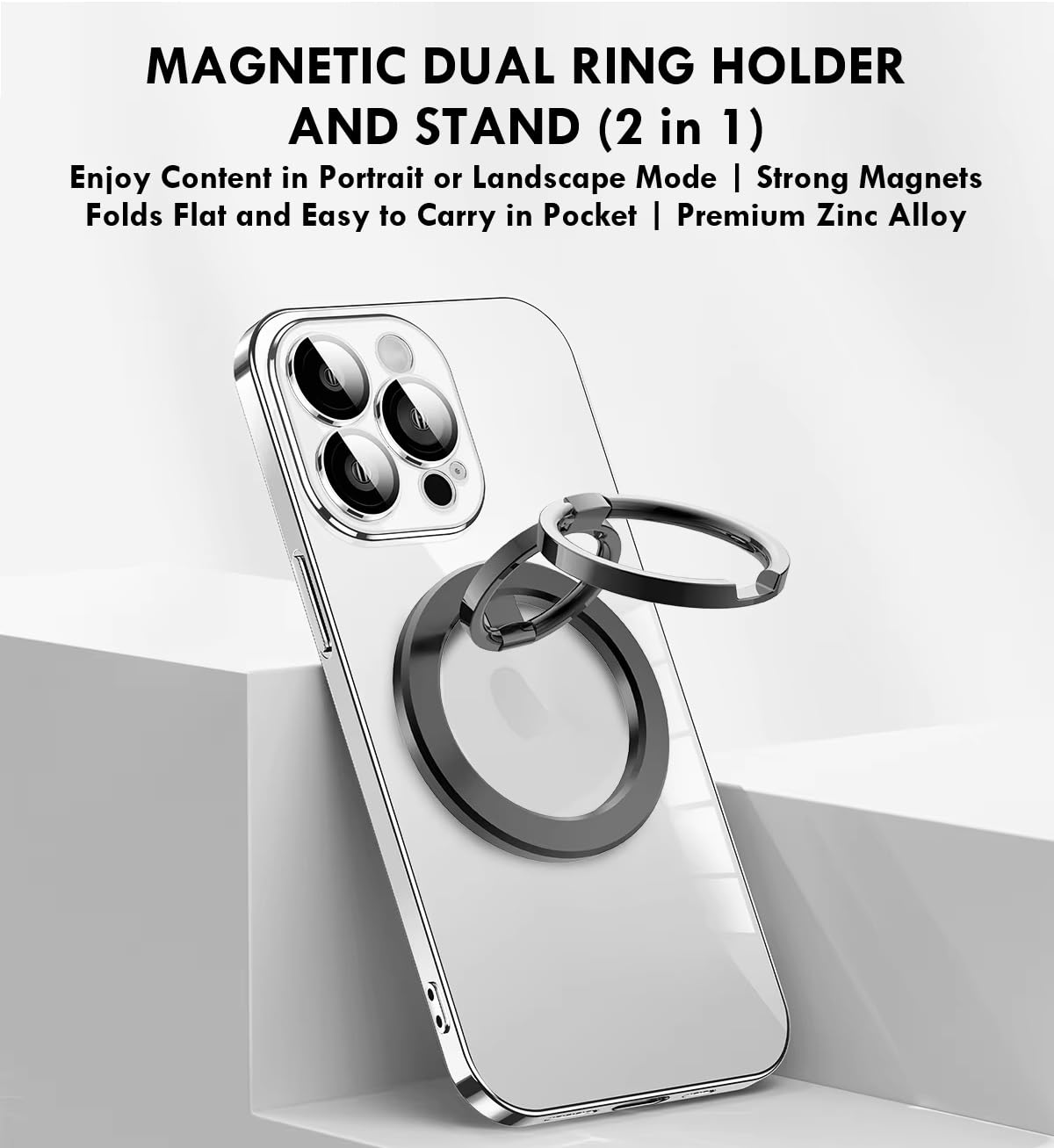 MagSafe Phone Grip & Stand | Dual Ring Holder - Gun Metal Grey