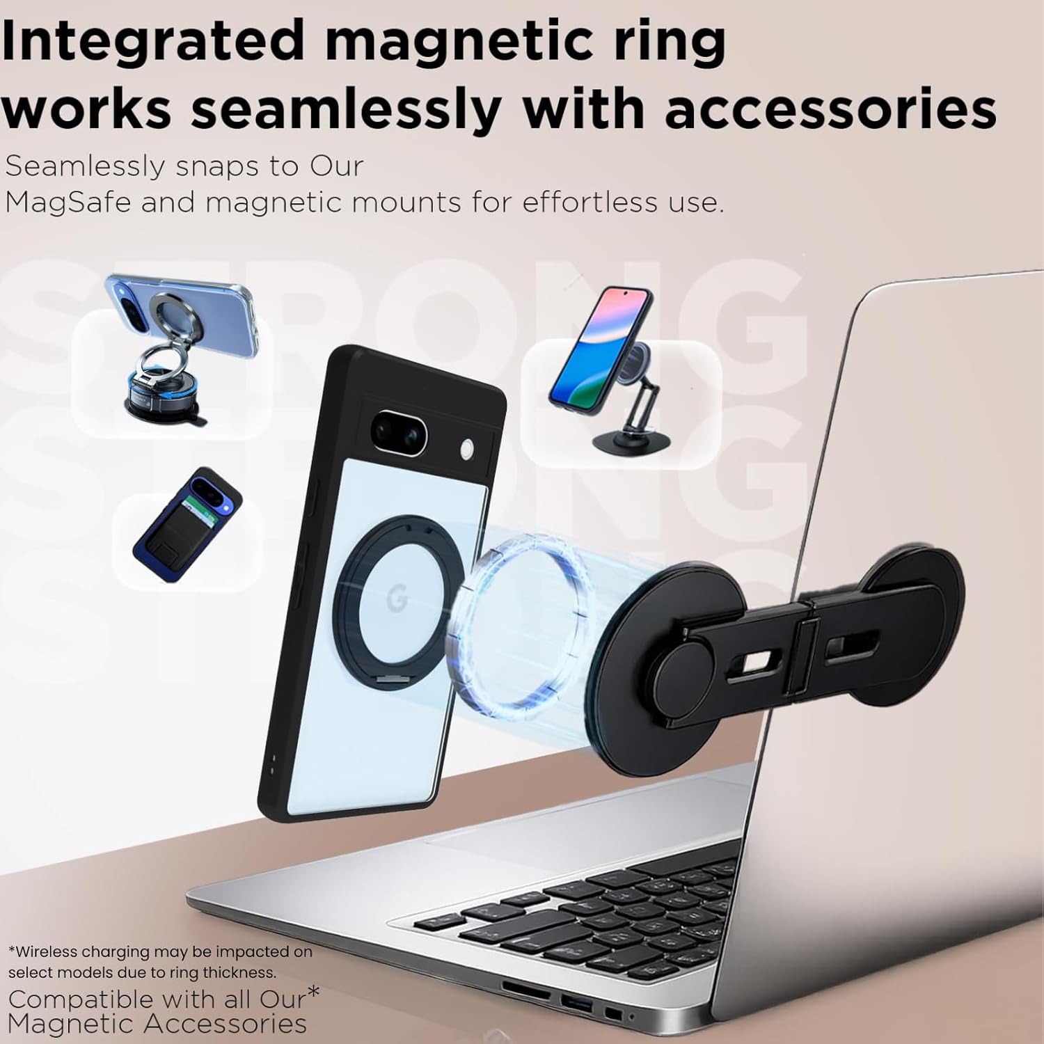 Google Pixel 7A Ring Stand Back Cover Case | Clear Hybrid - Clear Black Magnetic