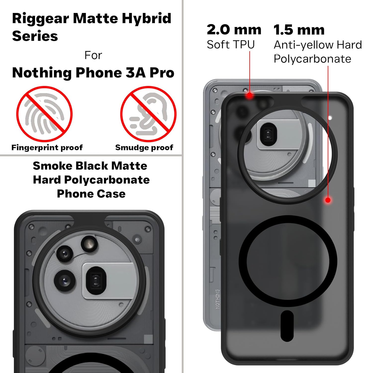 Nothing Phone 3a Pro Back Cover Case | Sleek Hybrid - Matte Black Magnetic