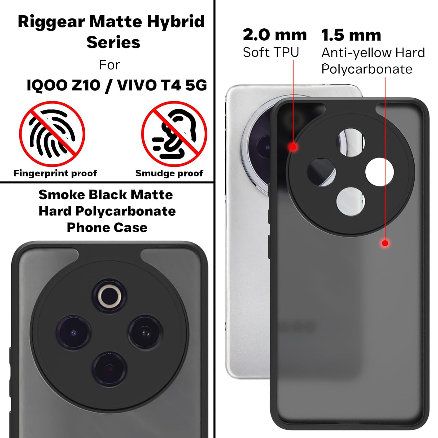 iQOO Z10 5G / Vivo T4 5G Back Cover Case | Sleek Hybrid - Matte Black