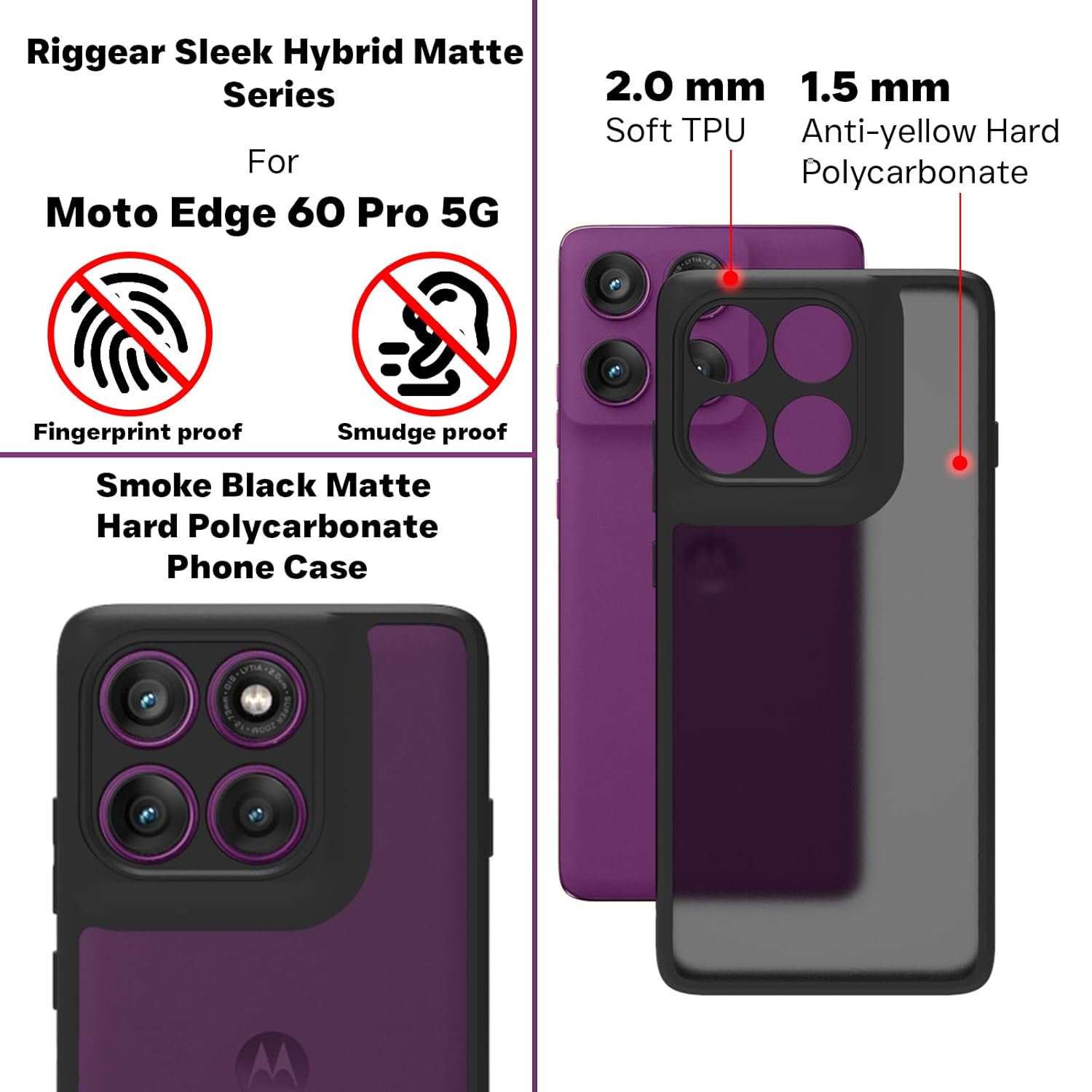 Moto Edge 60 Pro 5G Back Cover Case | Sleek Hybrid - Matte Black