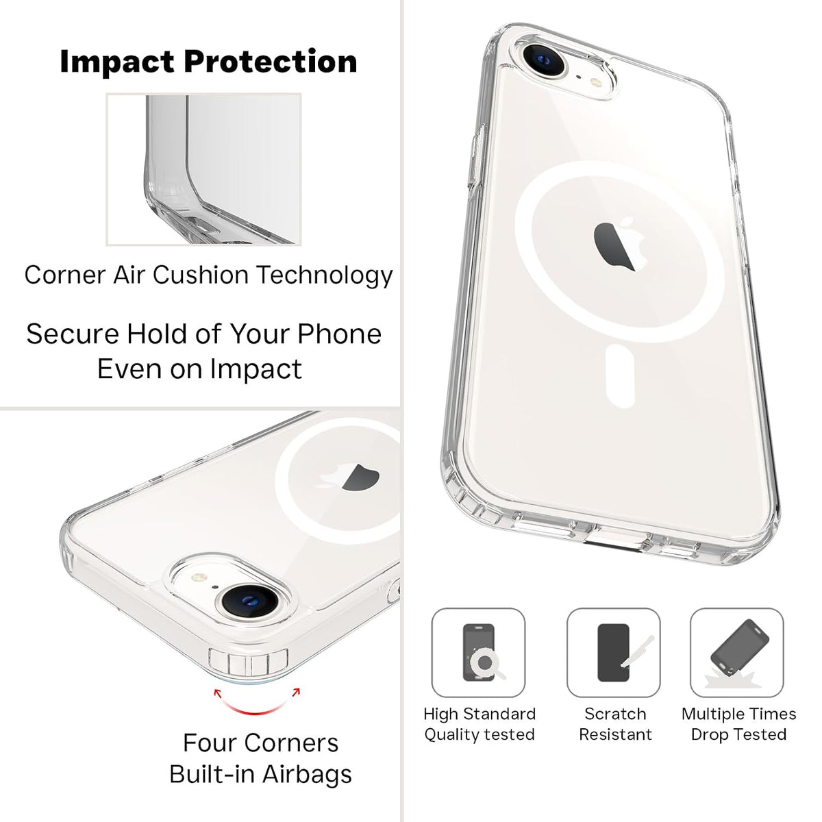 iPhone 17e / iPhone 16e Back Cover Case | Clear Hybrid - Clear Magnetic