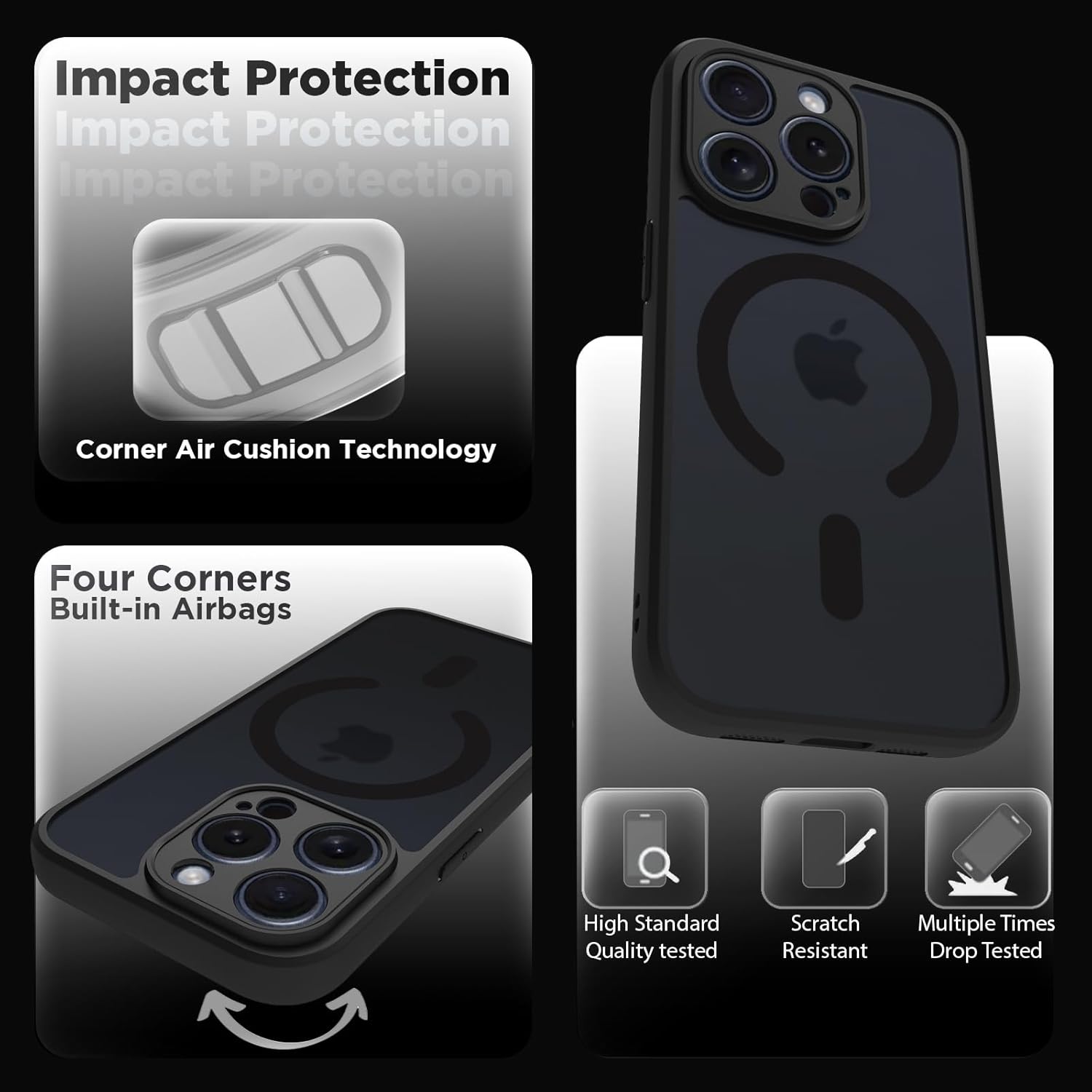 iPhone 15 Pro Back Cover Case | Sleek Hybrid - Matte Black Magnetic