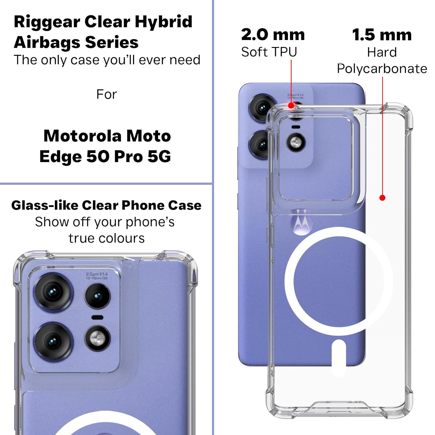 Motorola Edge 50 Pro 5G Back Cover Case | Clear Hybrid - Clear Magnetic