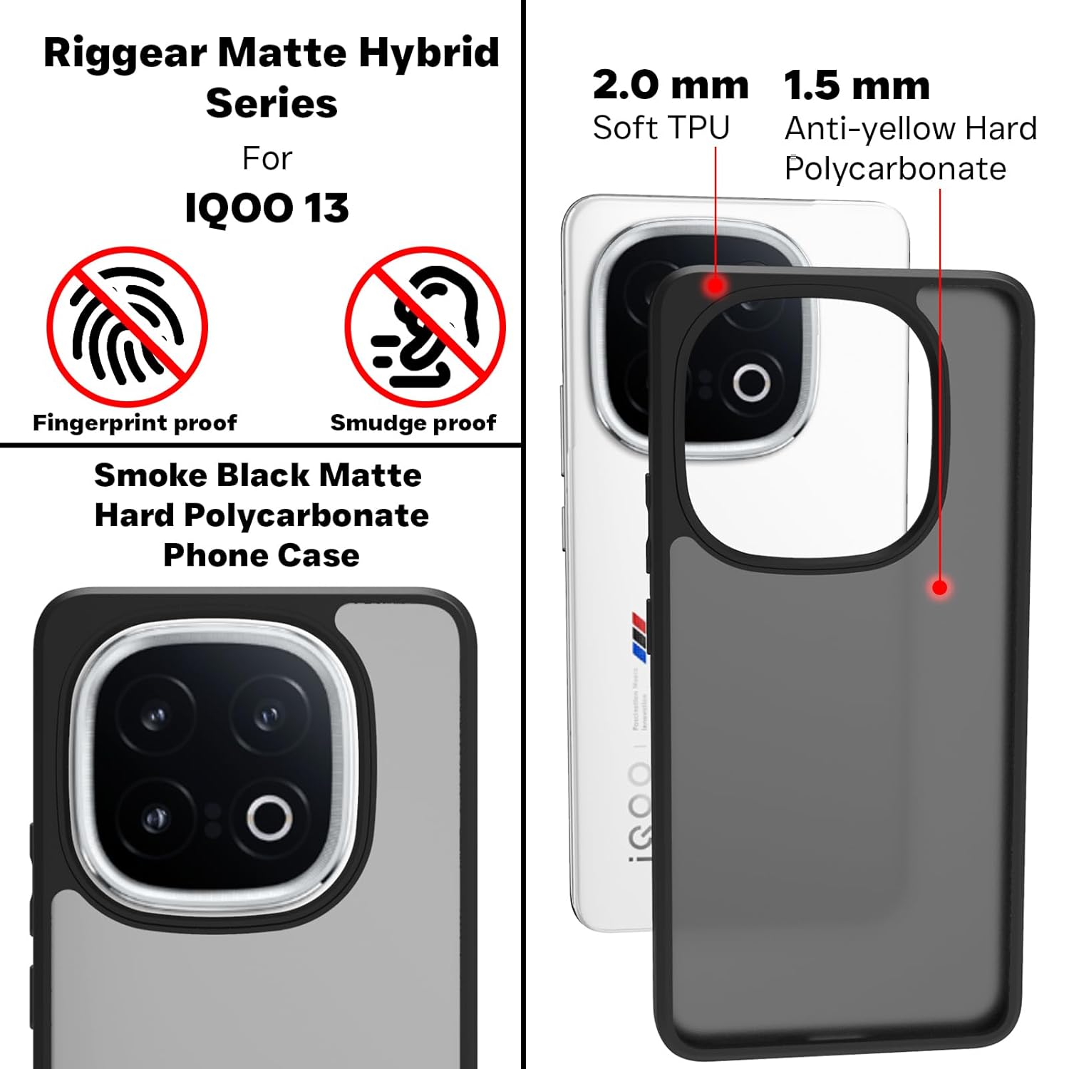 iQOO 13 5G Back Cover Case | Sleek Hybrid - Matte Black