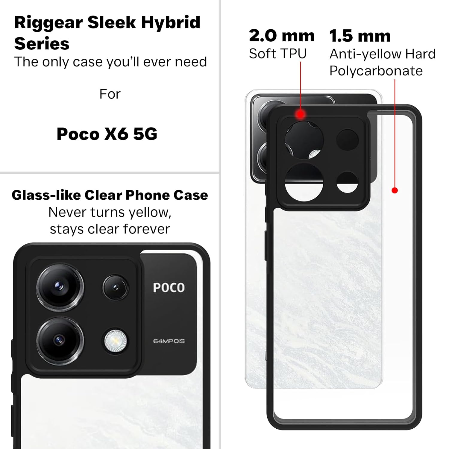 Poco X6 / Redmi Note 13 Pro 5G Back Cover Case | Sleek Hybrid - Black
