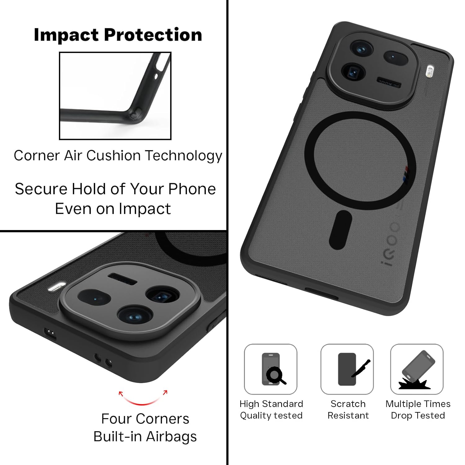 iQOO 12 5G Back Cover Case | Sleek Hybrid - Matte Black Magnetic