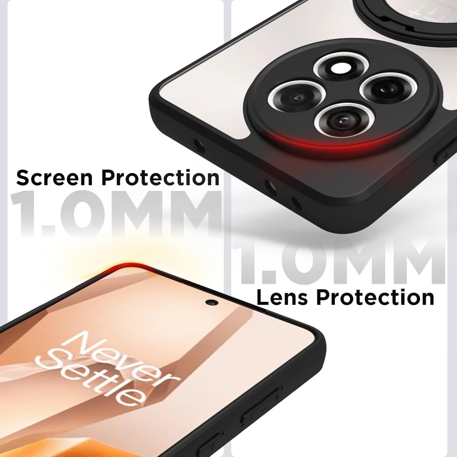 OnePlus 13R Ring Stand Back Cover Case | Clear Hybrid - Clear Smoke Magnetic