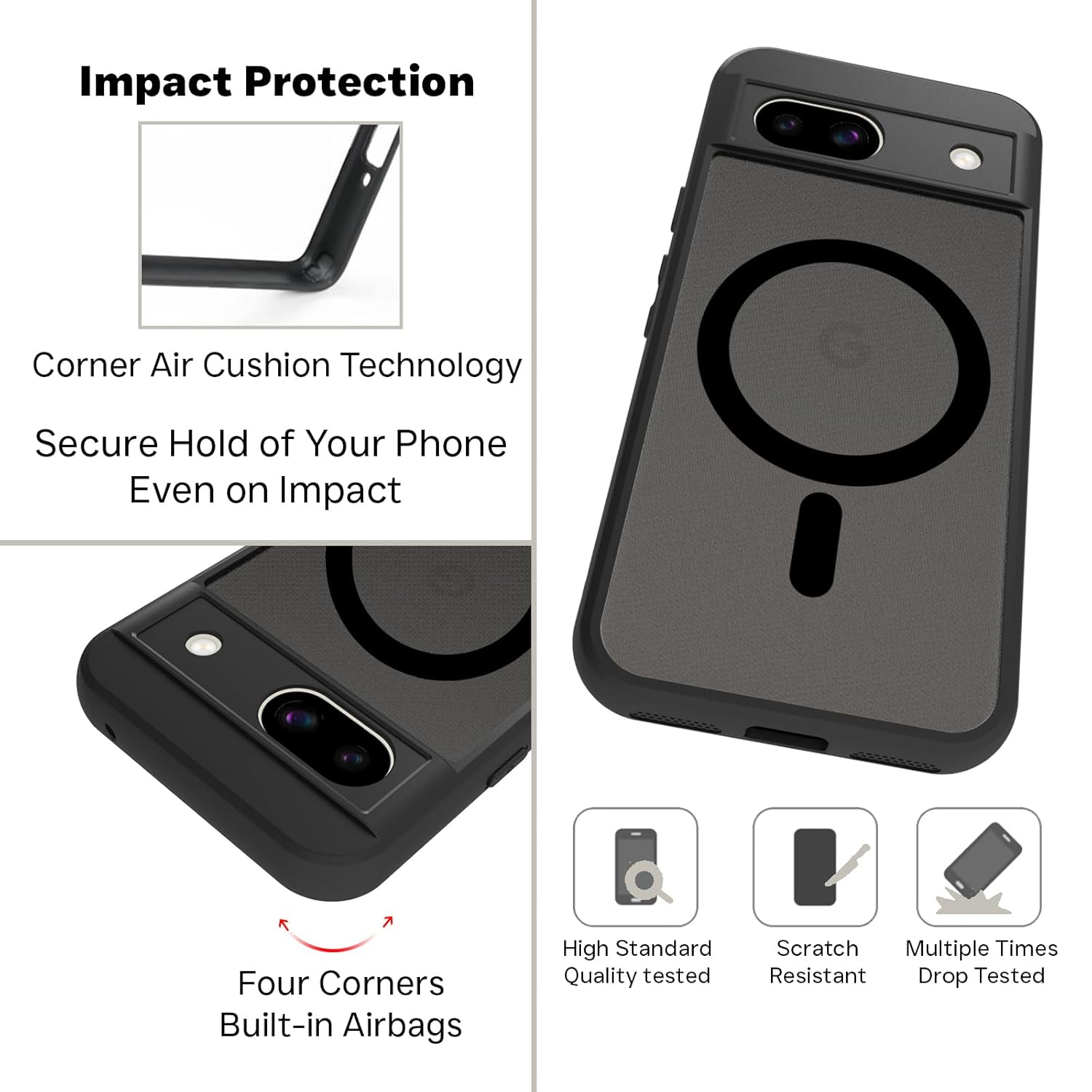 Google Pixel 8a Back Cover Case | Sleek Hybrid - Matte Black Magentic
