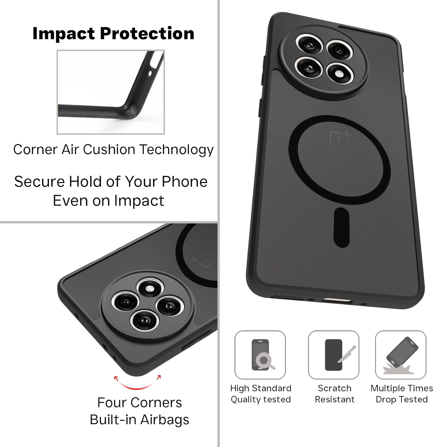 OnePlus 13R 5G Back Cover Case | Sleek Hybrid - Matte Black Magnetic