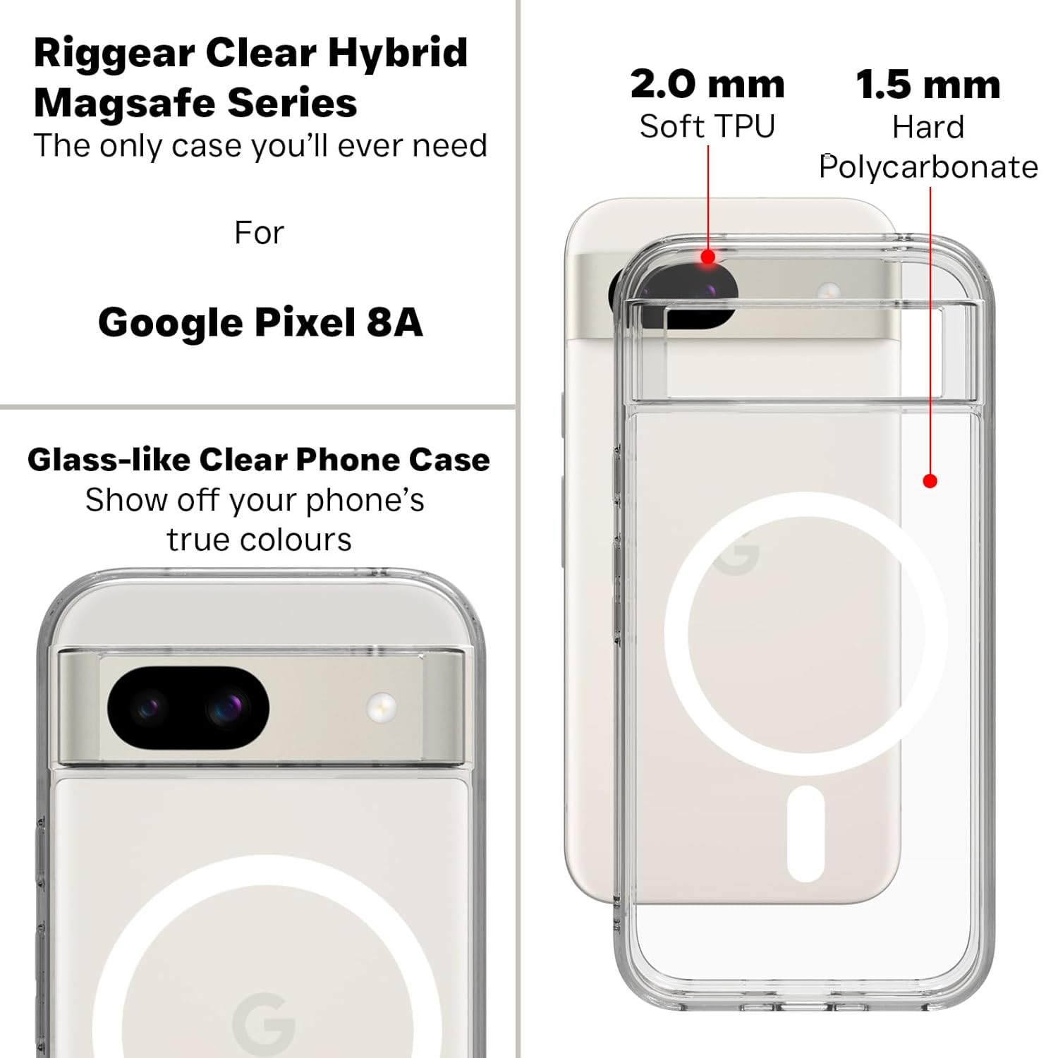 Google Pixel 8A Back Cover Case | Clear Hybrid - Clear Smoke Magnetic