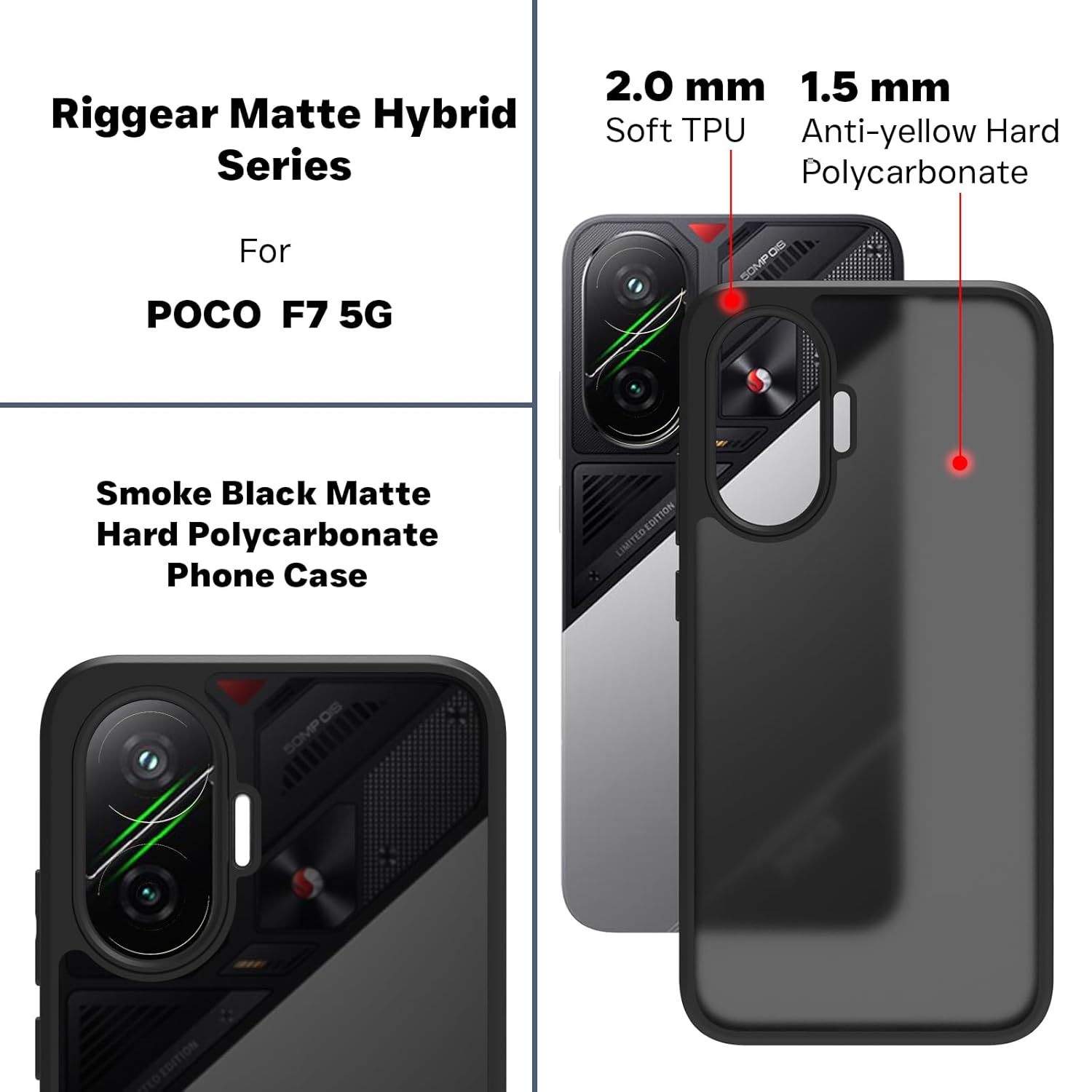 Poco F7 5G Back Cover Case | Sleek Hybrid - Matte Black