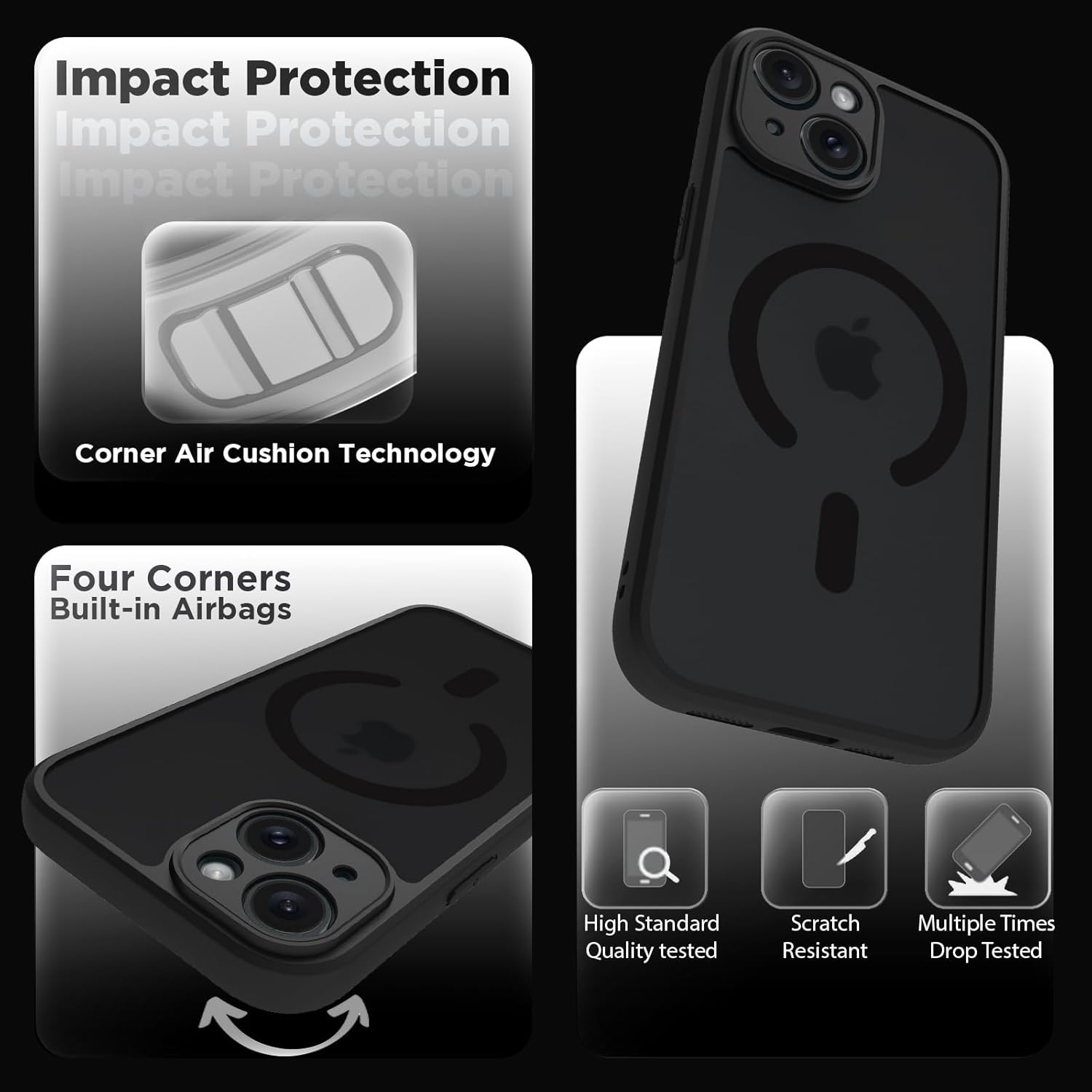 iPhone 15 Back Cover Case | Sleek Hybrid - Matte Black Magnetic