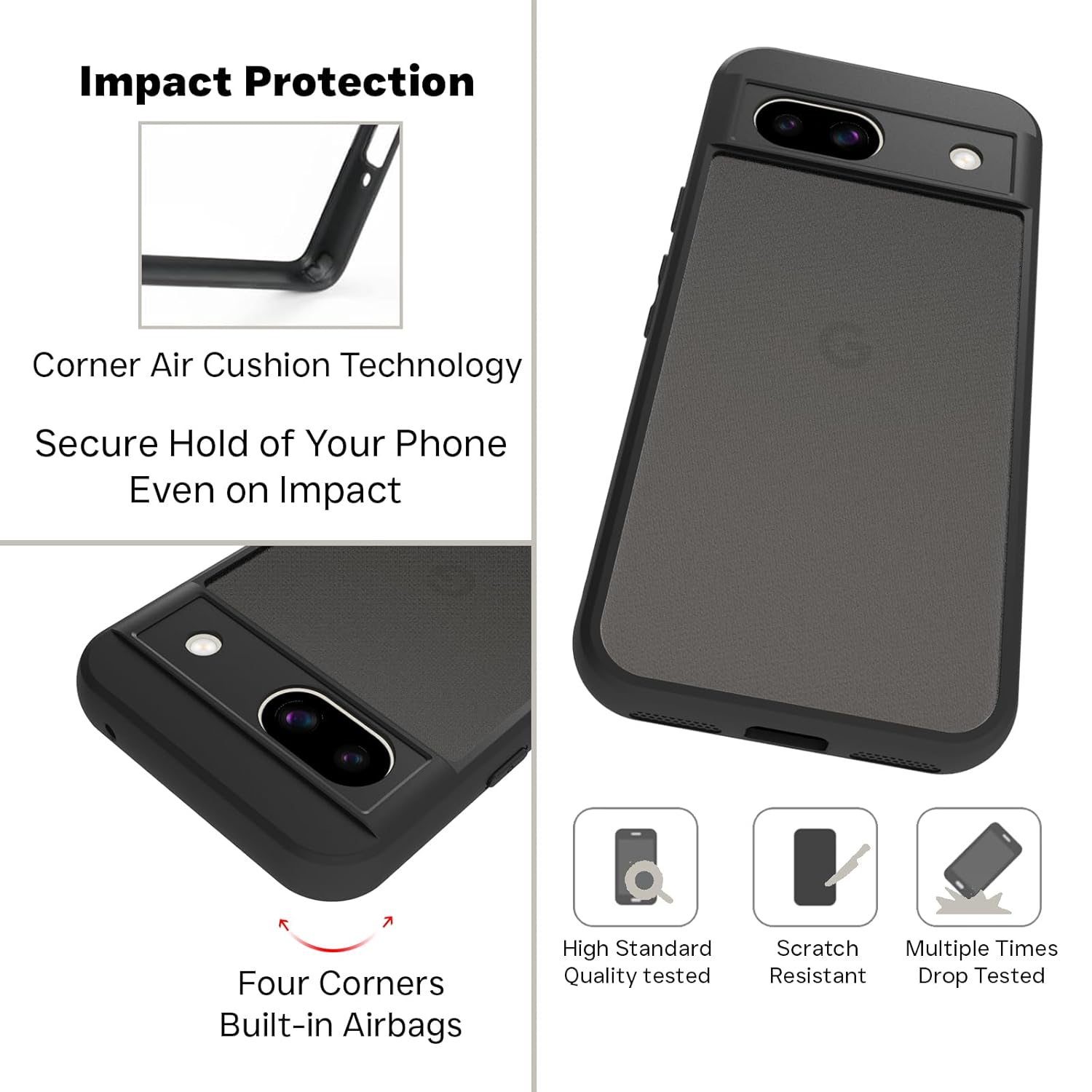 Google Pixel 8a Back Cover Case | Sleek Hybrid - Matte Black