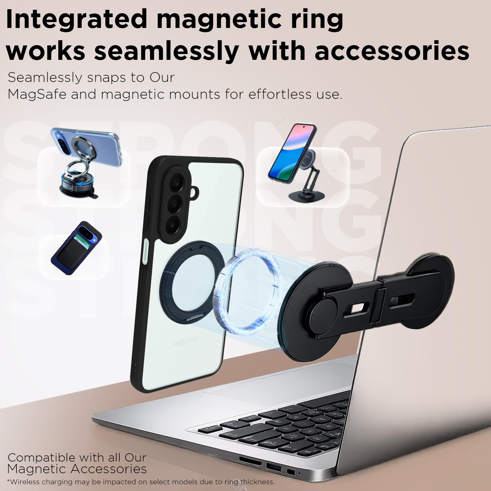 Samsung Galaxy A27 Ring Stand Back Cover Case | Sleek Hybrid - Clear Black Magnetic