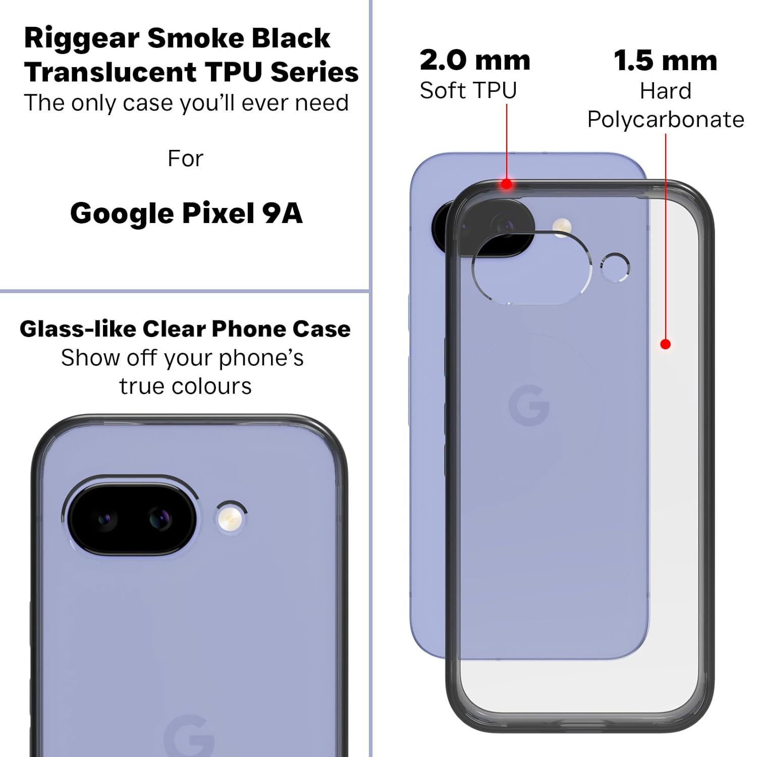 Google Pixel 9a Back Cover Case | Clear Hybrid - Clear Smoke